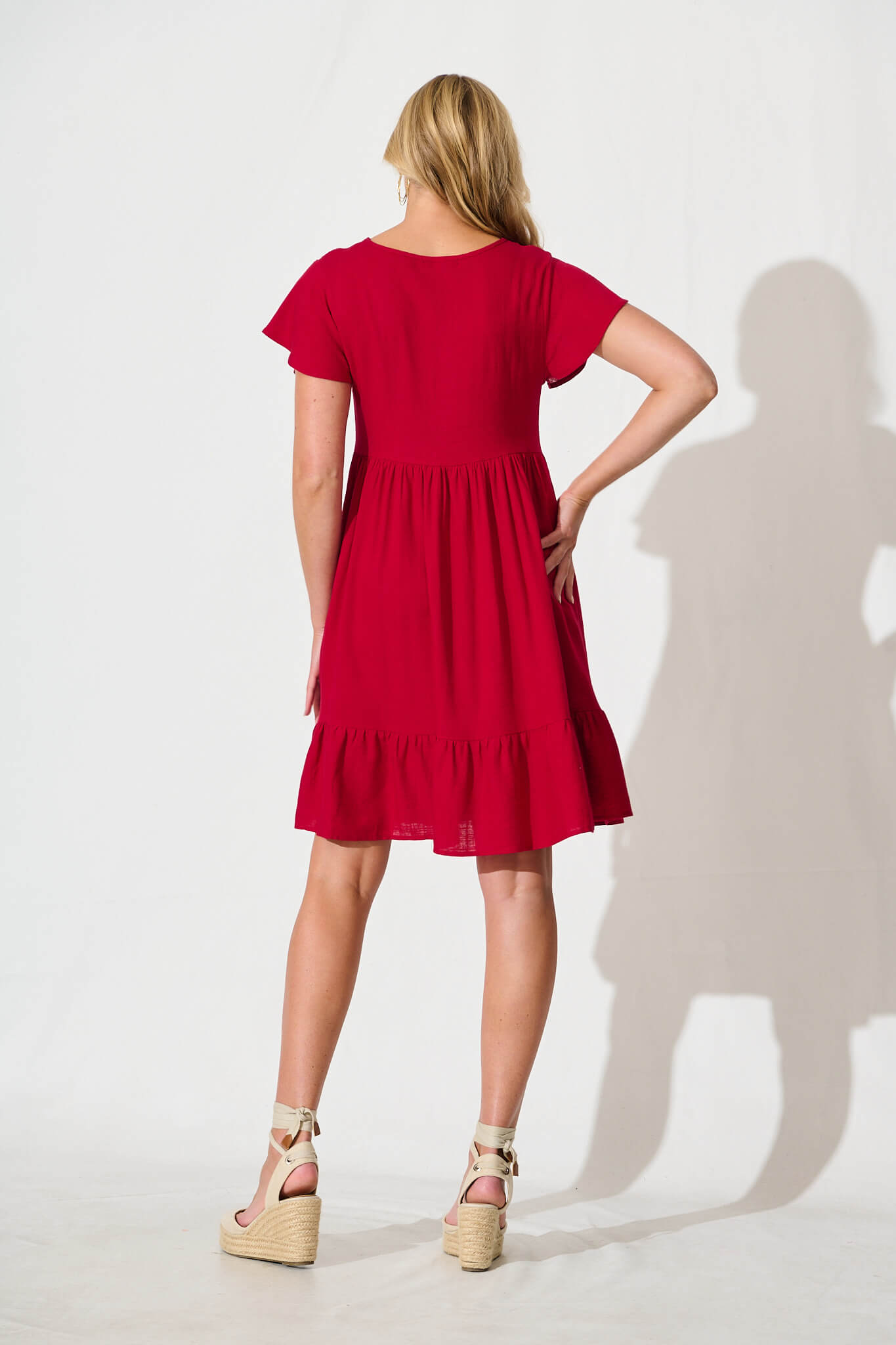 Similan Smock Dress in Red Linen Blend