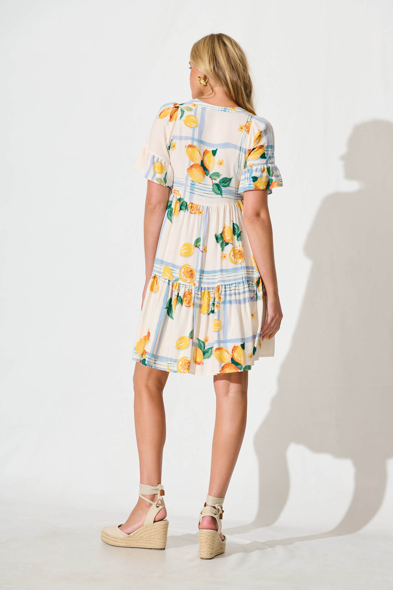 Tahnee Smock Dress in Ivory with Lemon and Blue Print