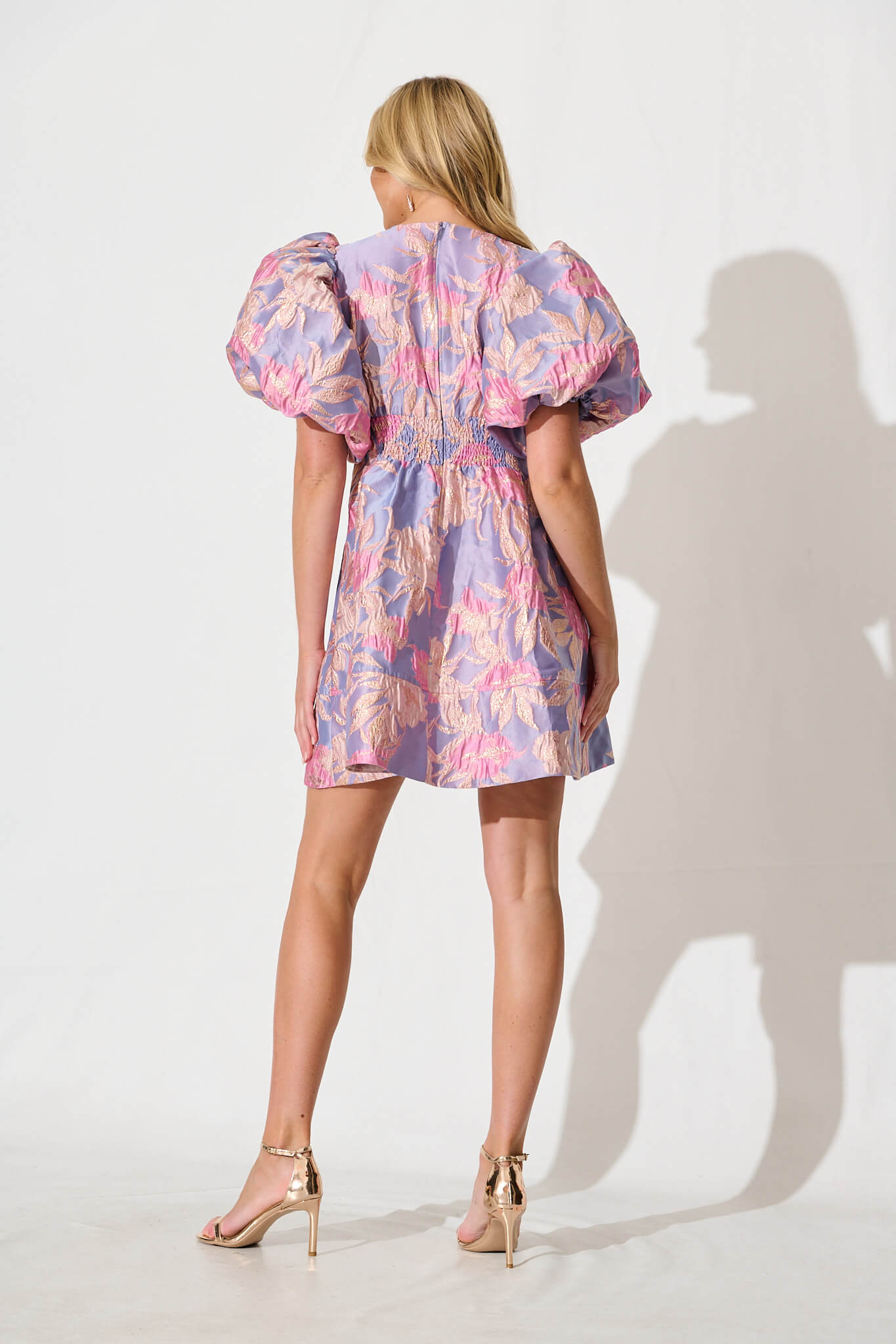 Paris Dreamer Dress in Lilac and Pink Metallic Jacquard