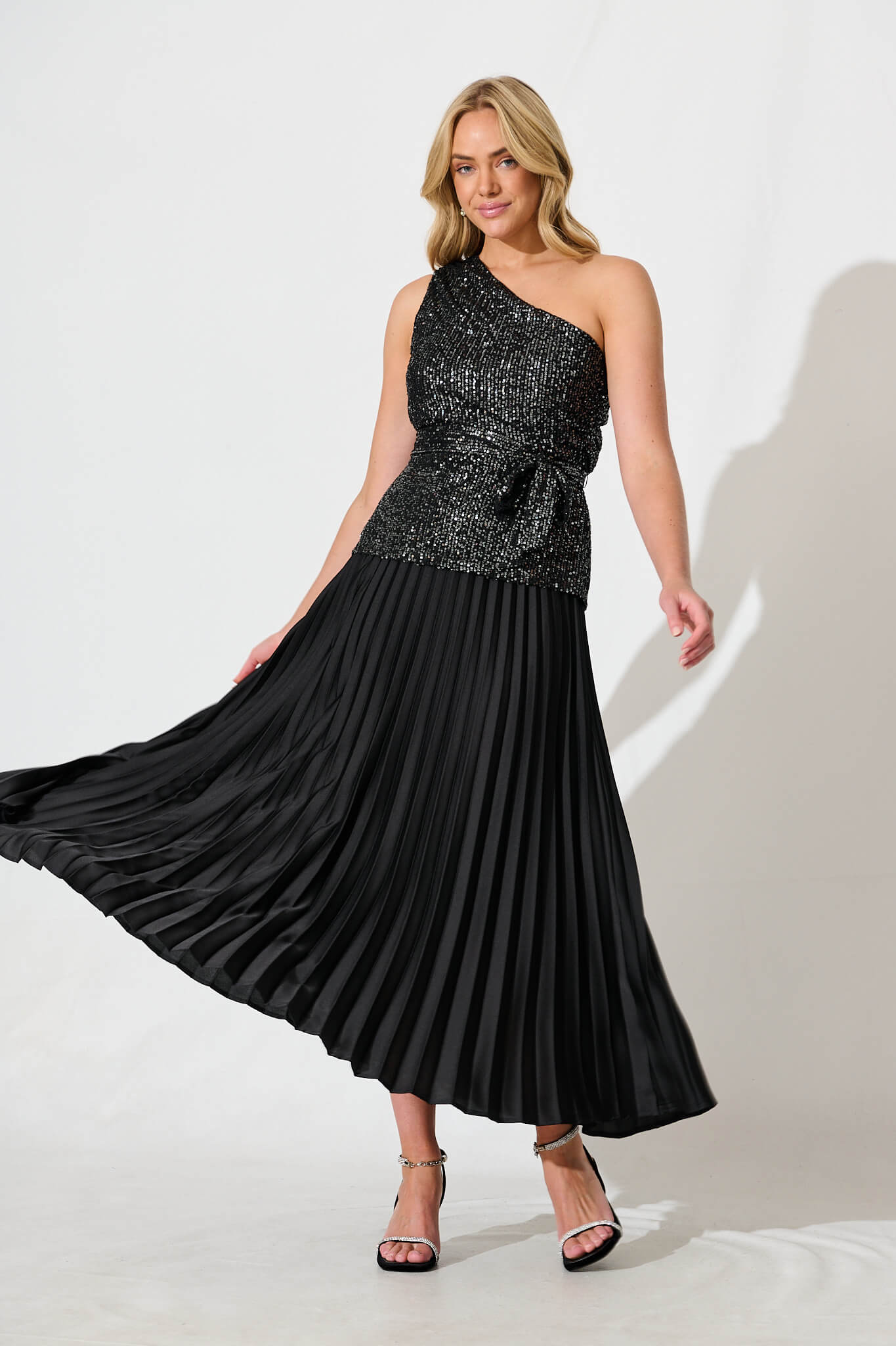 Evening Star One Shoulder Top In Pewter Sequin