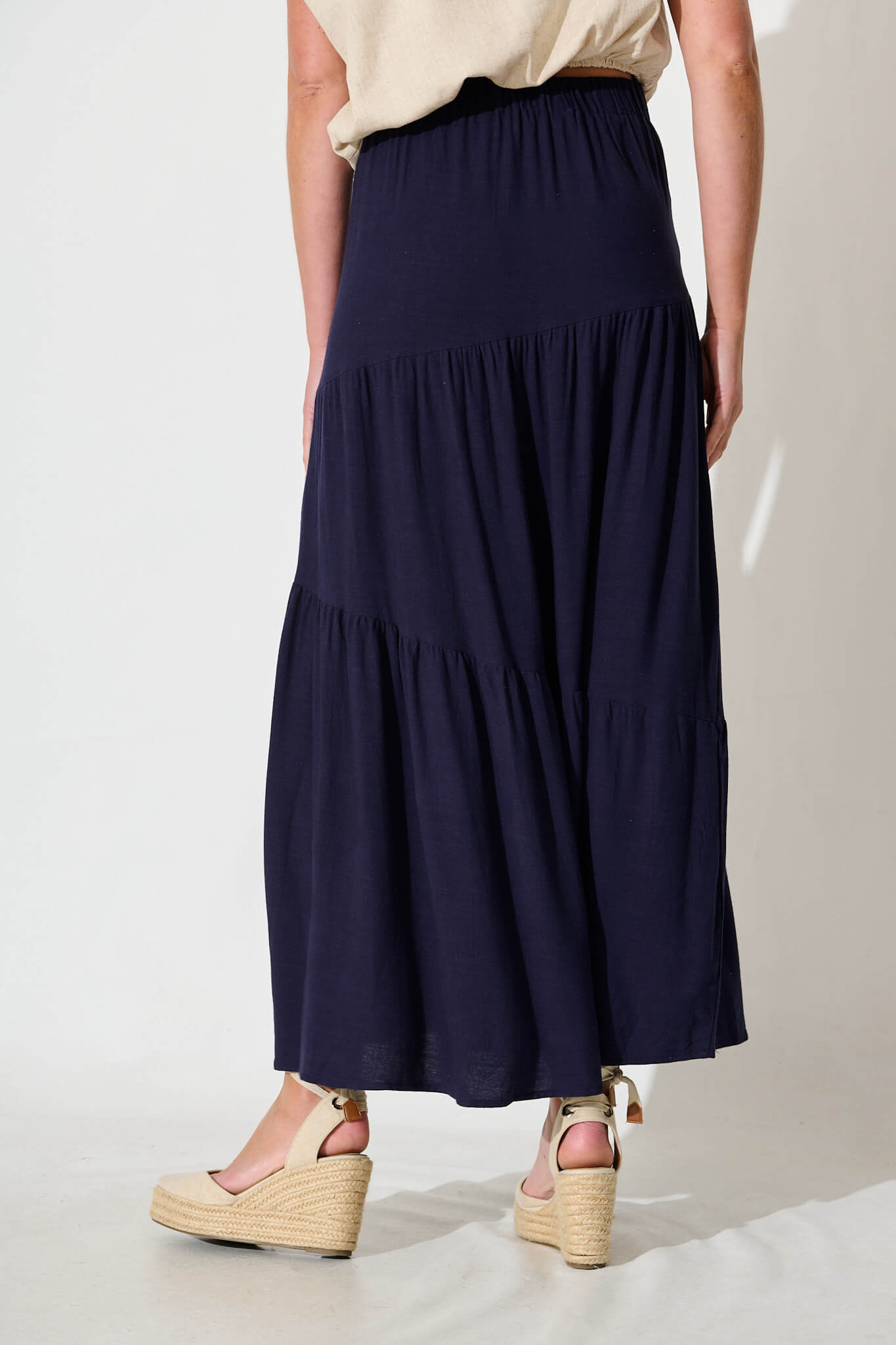 Cassiani Maxi Skirt in Navy Linen Blend