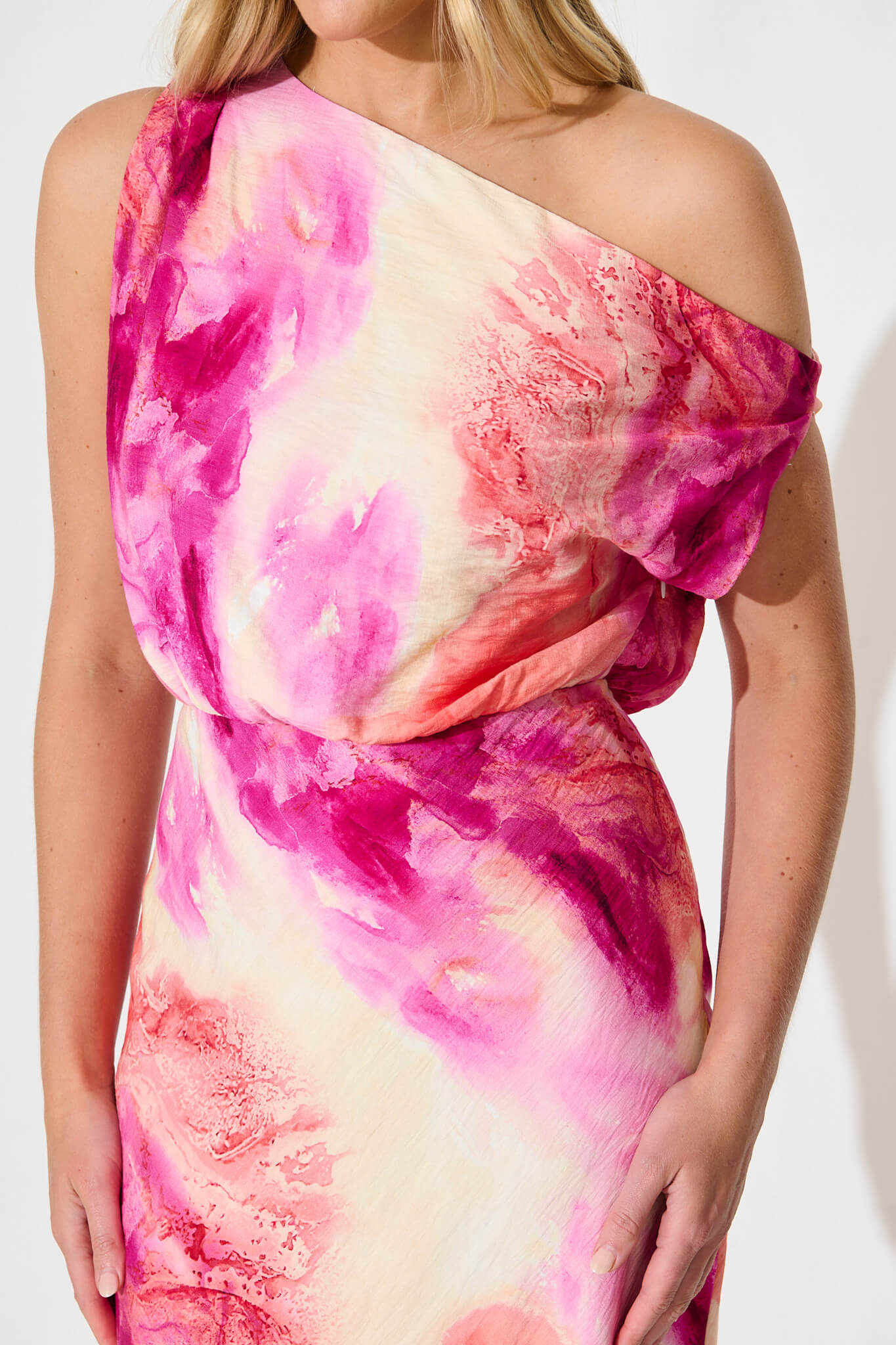 Georgiana Midi Dress in Magenta with Multi Watercolour