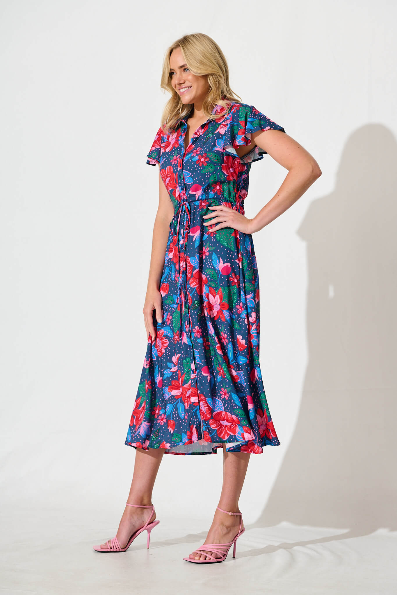 Sweet Lover Midi Dress in Navy with Red Floral