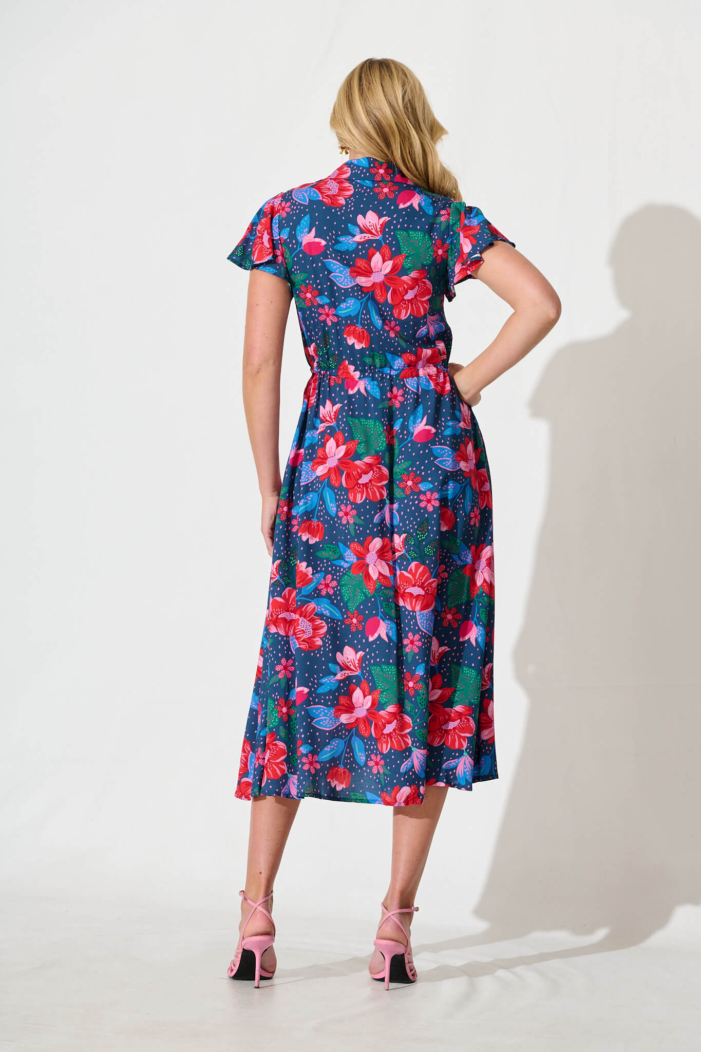 Sweet Lover Midi Dress in Navy with Red Floral