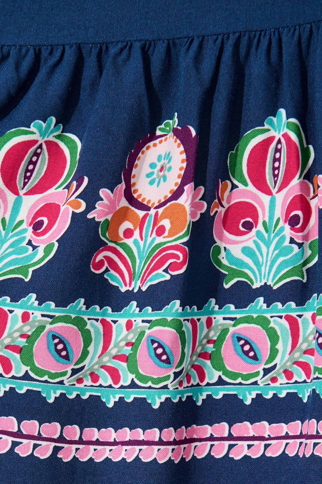 Lanchester Dress in Blue with Pink Floral Border Print