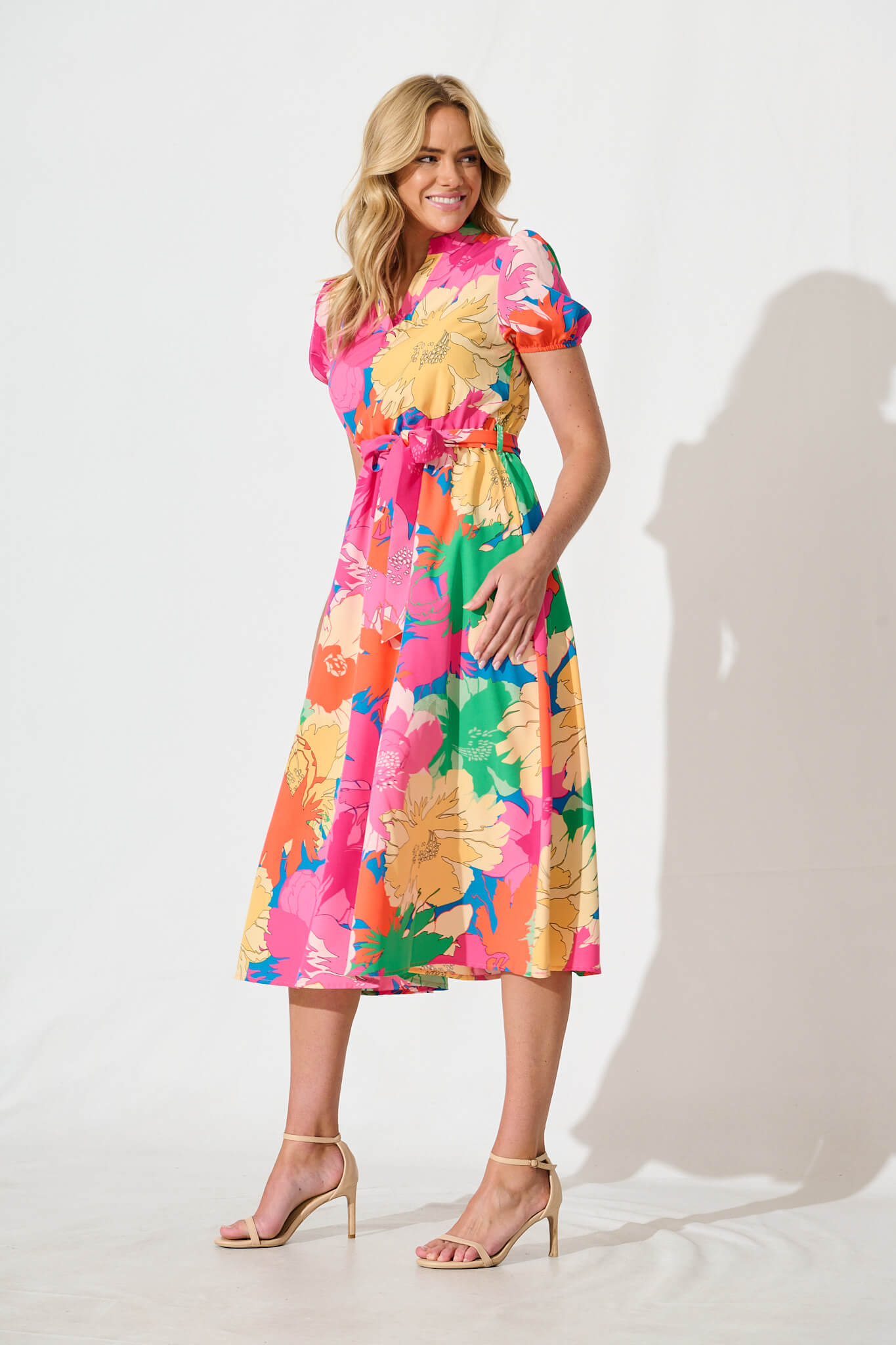 Cariella Midi Dress in Multi and Pink Floral