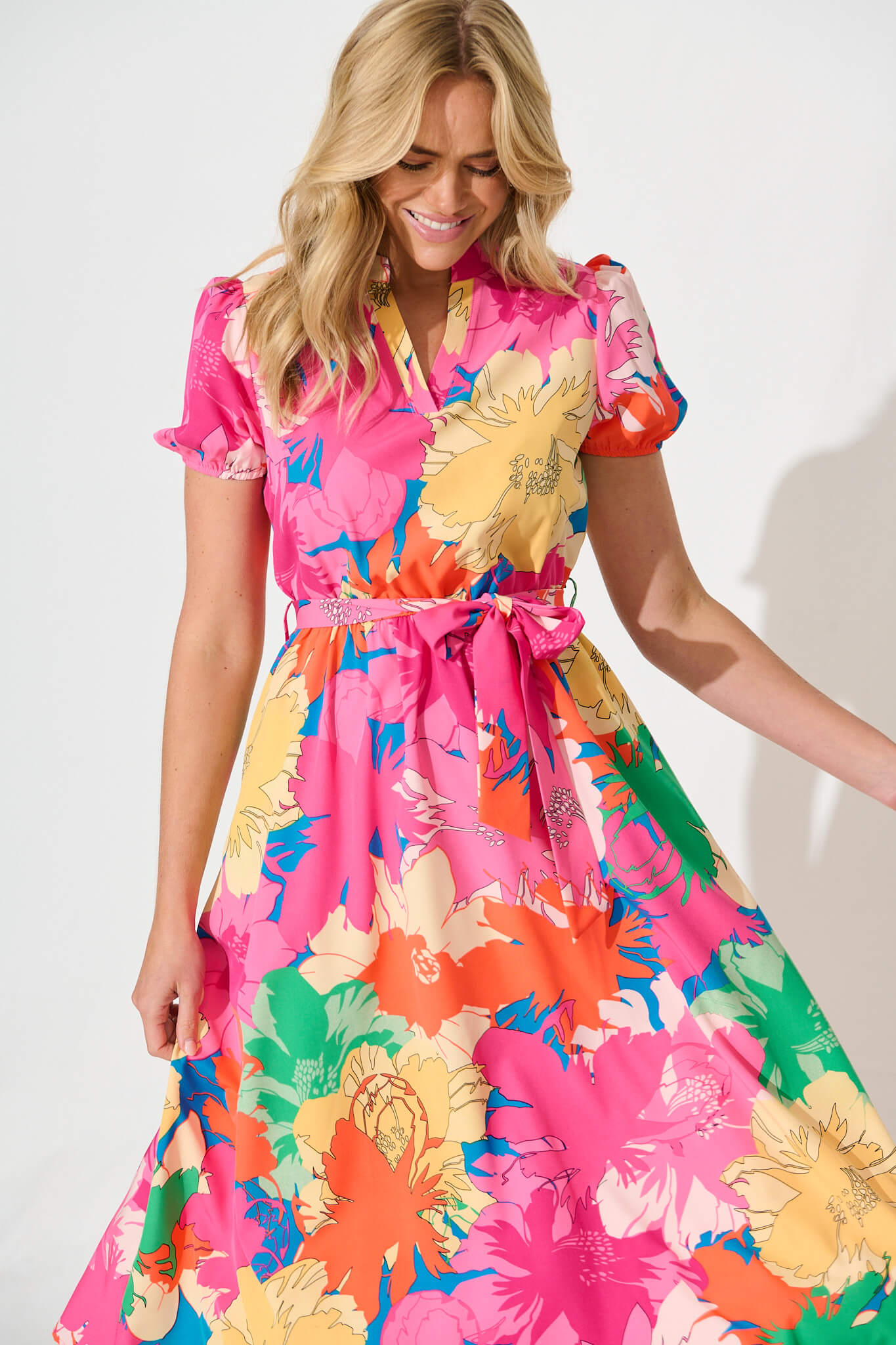 Cariella Midi Dress in Multi and Pink Floral