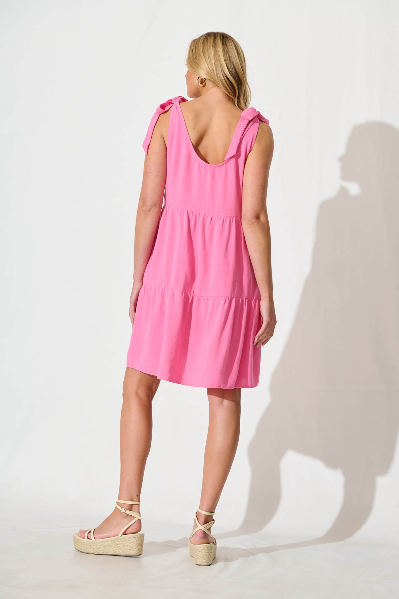 Savita Smock Dress in Pink Linen