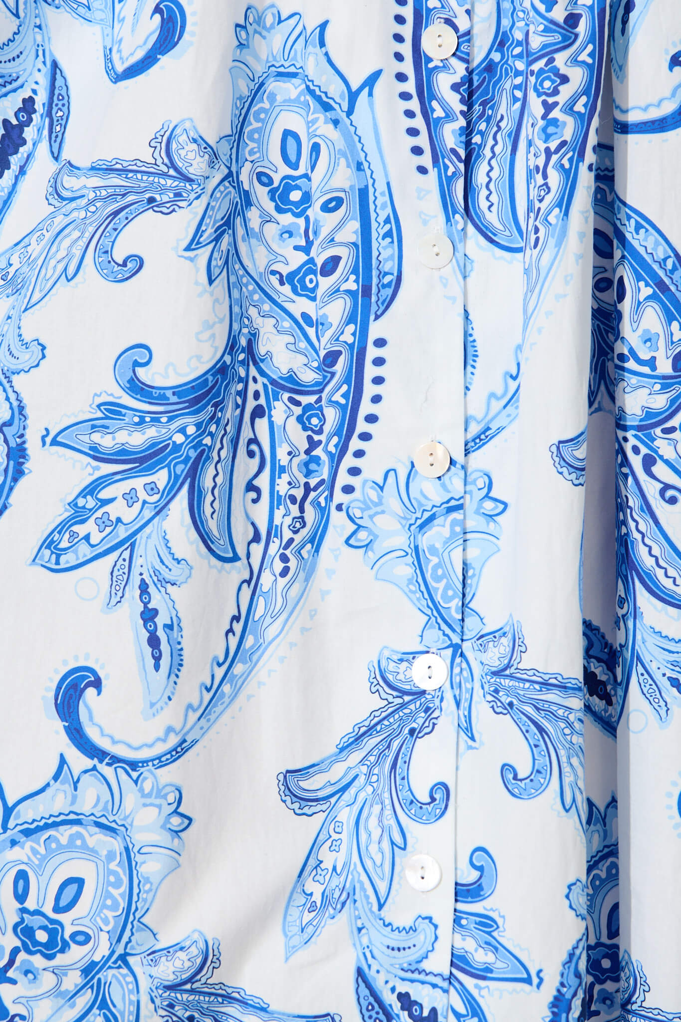 Riello Midi Smock Dress in Blue and White Paisley Cotton