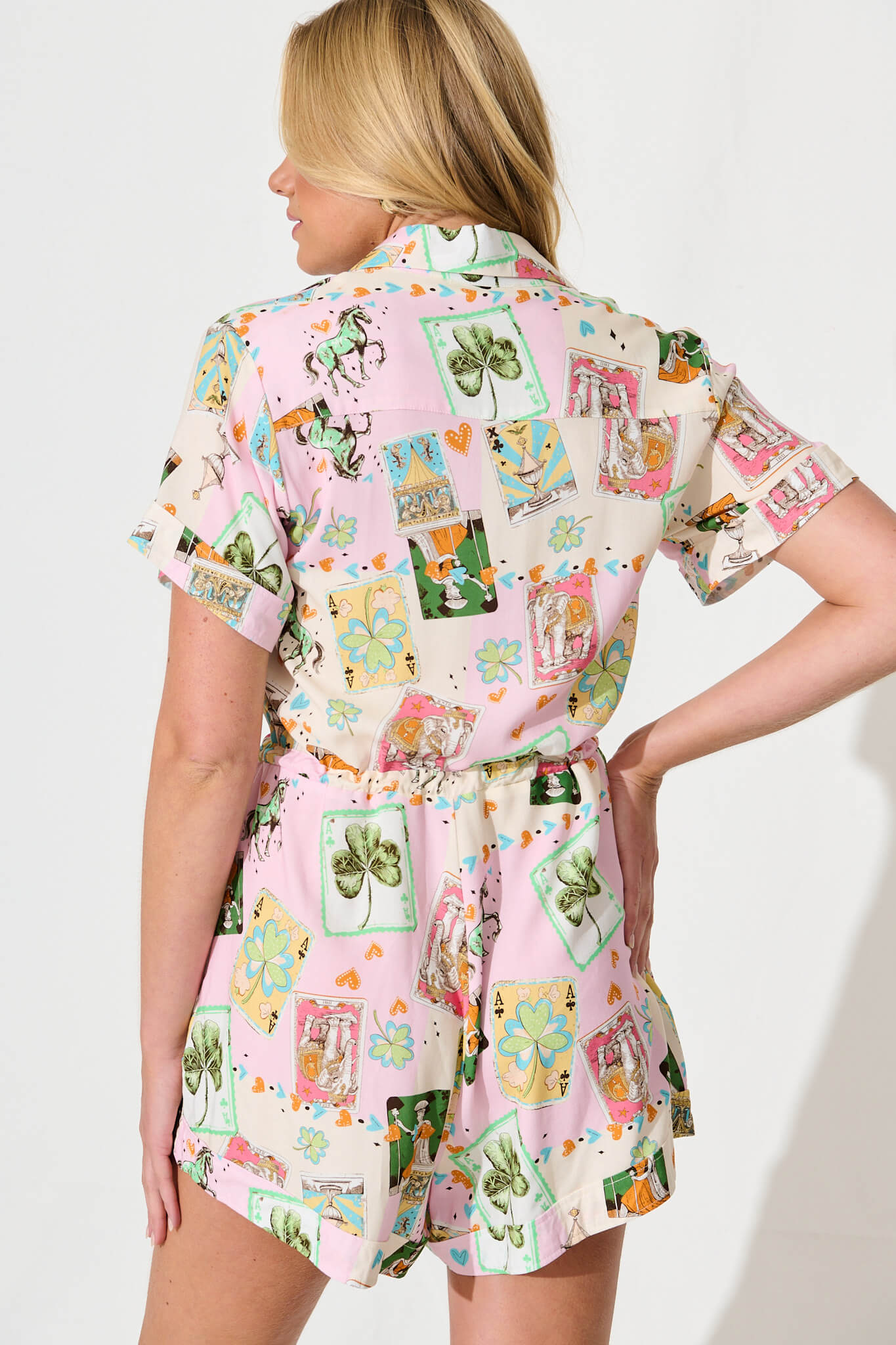 Bonito Playsuit In Cream And Pink With Multi Print