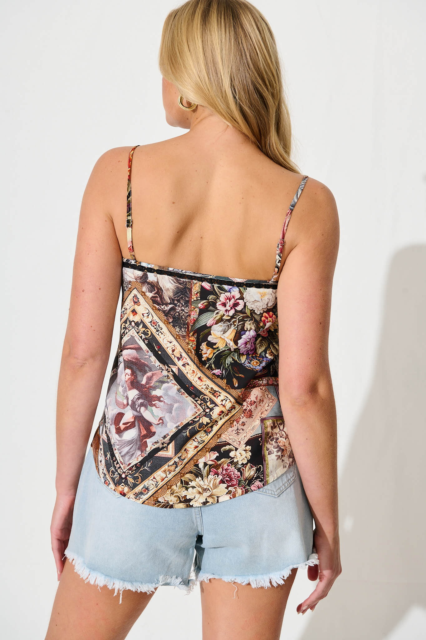 Junia Cami Top In Black Multi Patchwork