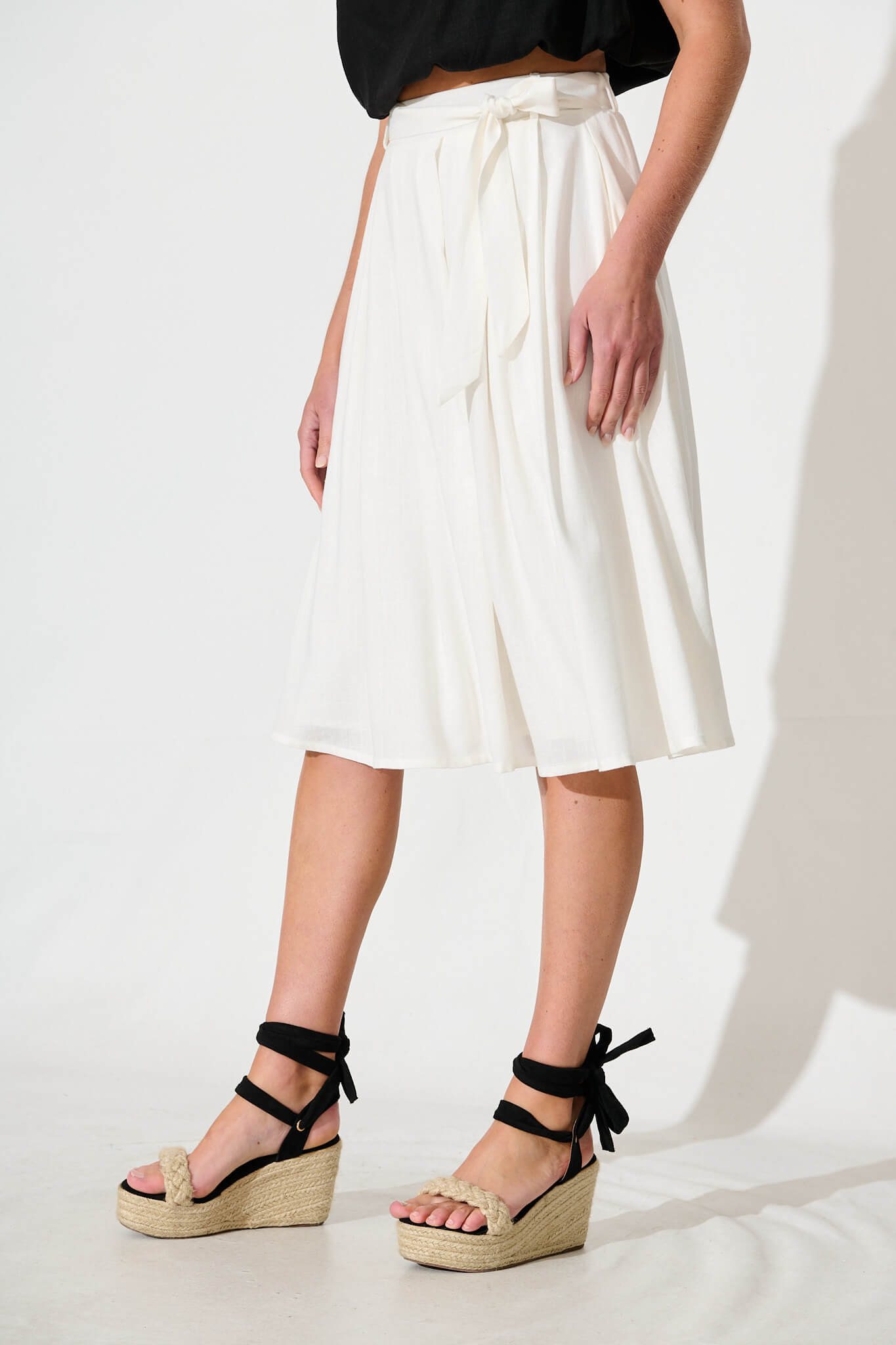 Bailey Midi Skirt in White Linen