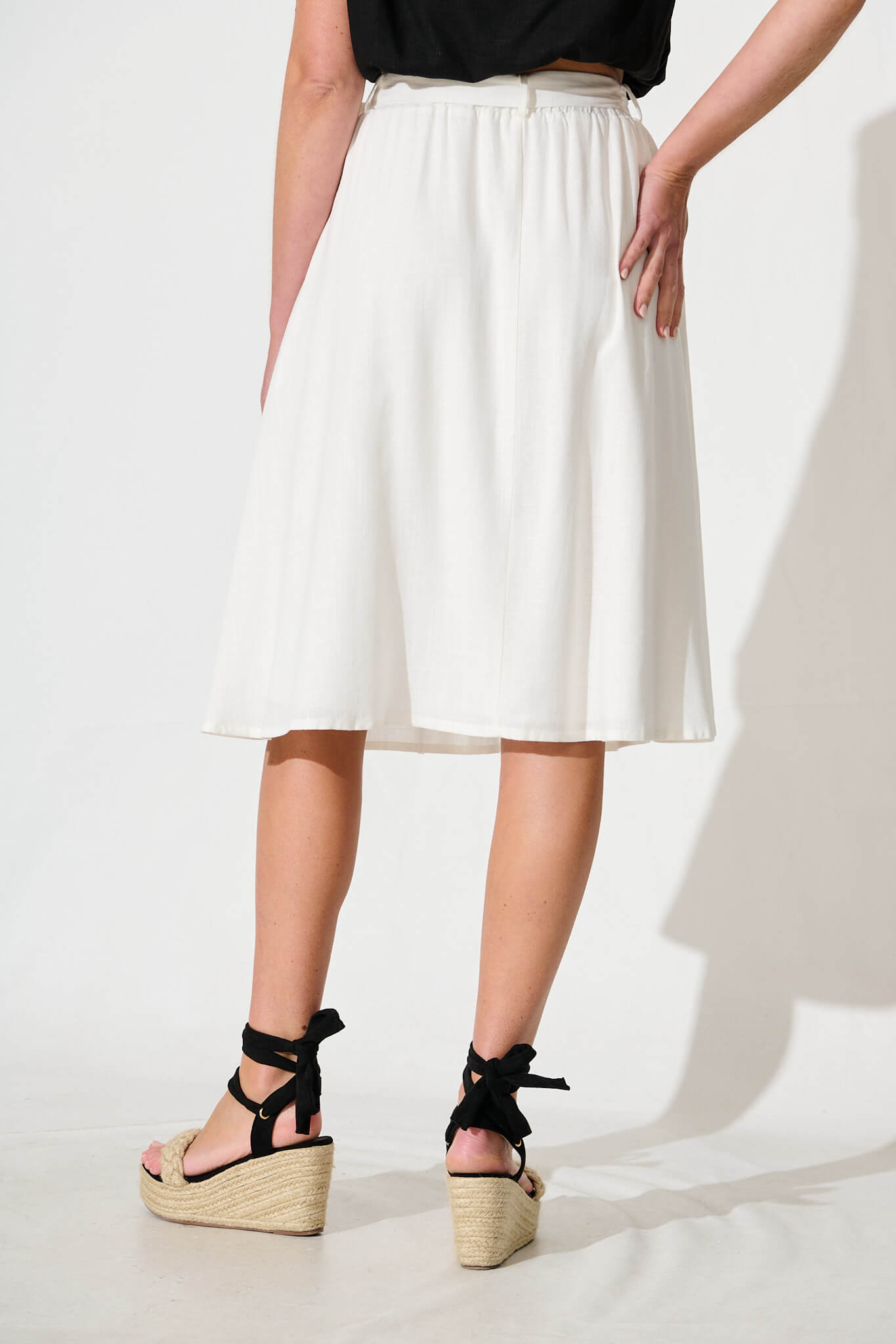 Bailey Midi Skirt in White Linen