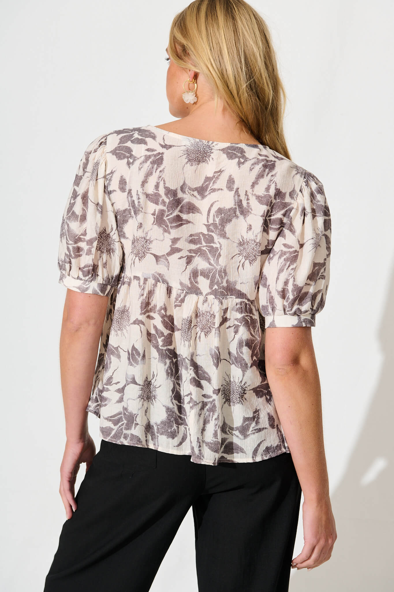 Nalini Top in White with Black Flower