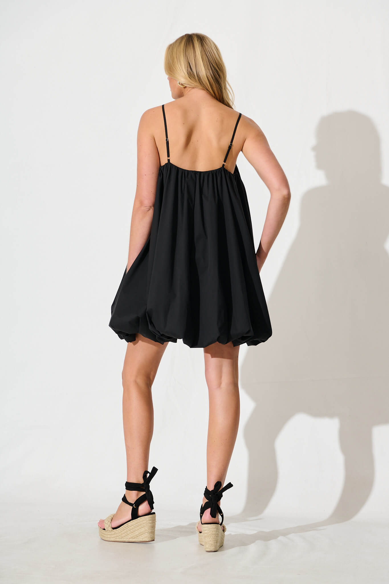 Bryson Bubble Hem Dress in Black Cotton