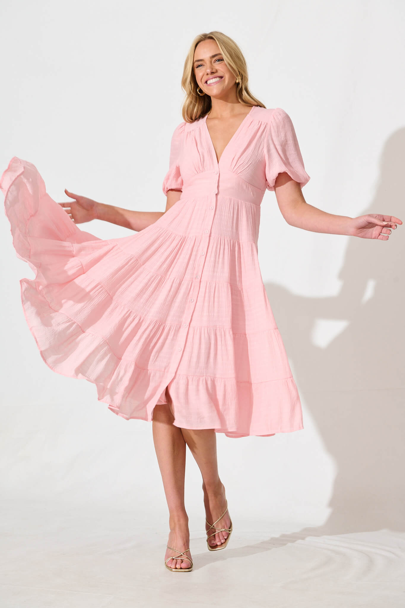 Modica Midi Dress in Pale Pink Chiffon