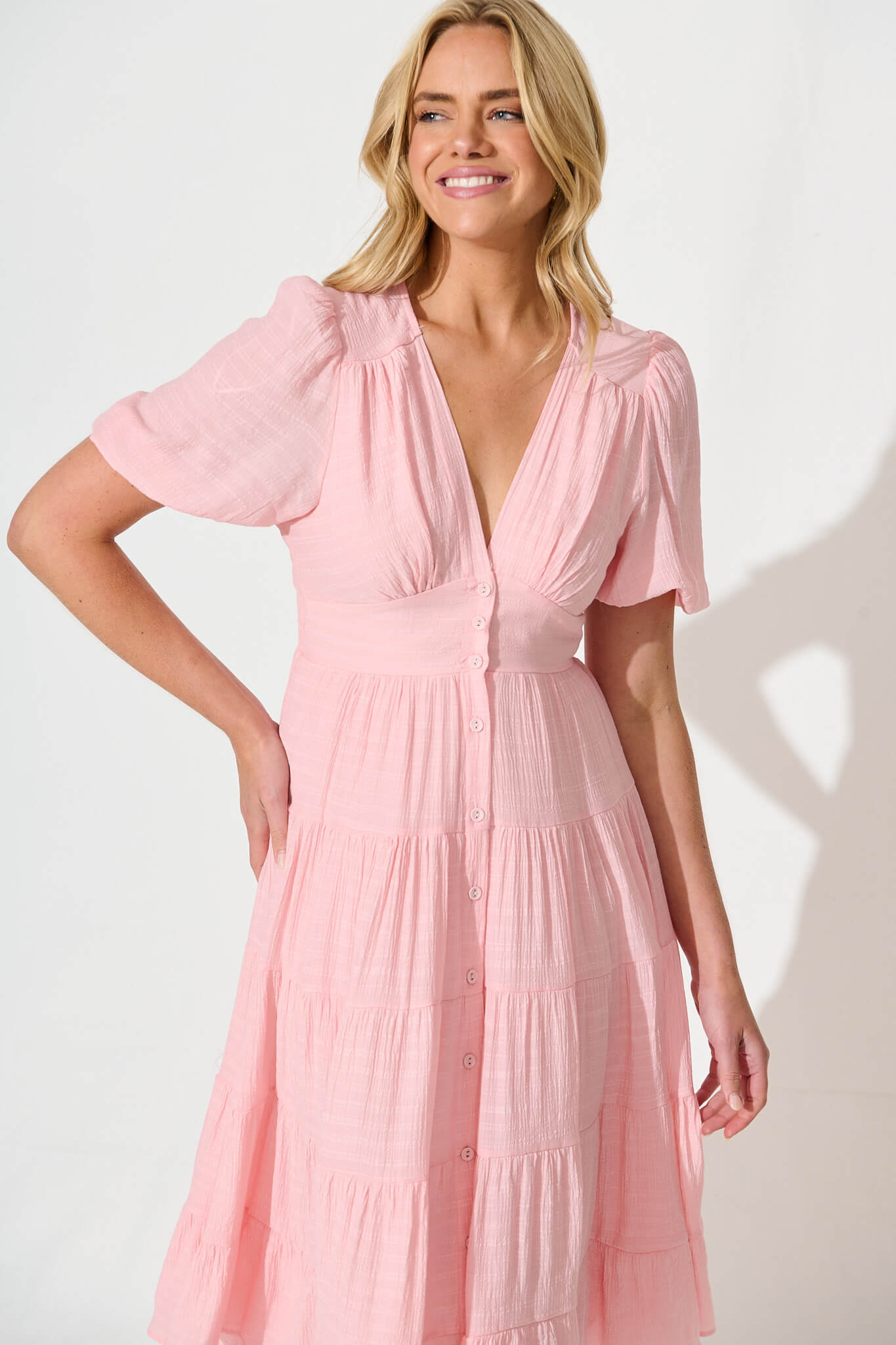 Modica Midi Dress in Pale Pink Chiffon