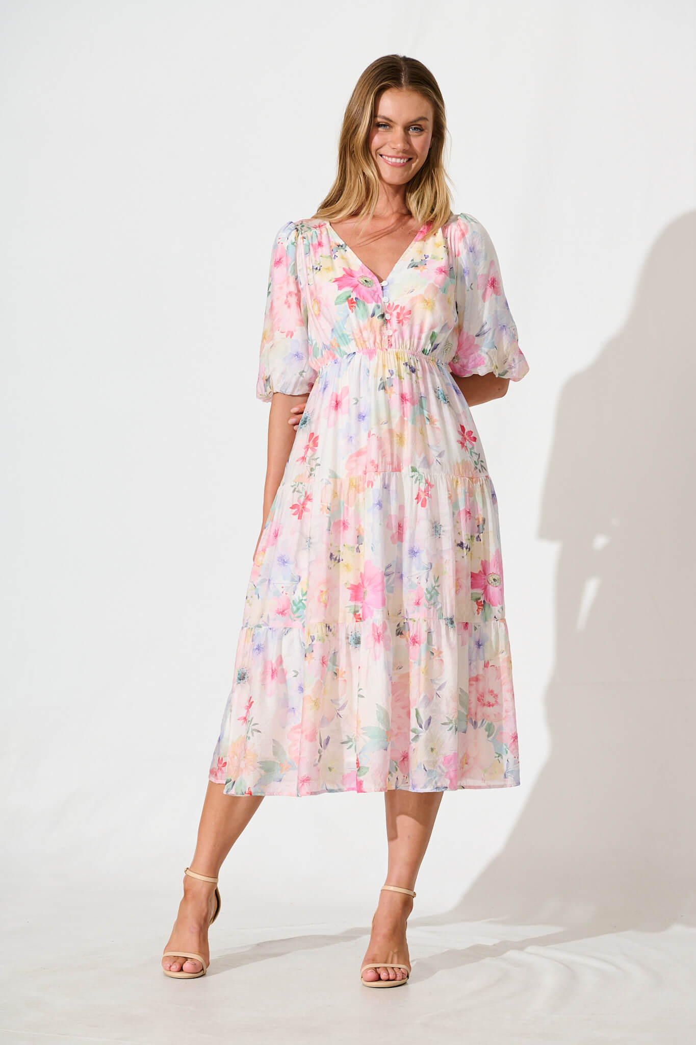 Baltimore Midi Dress in Pastel Watercolour Floral
