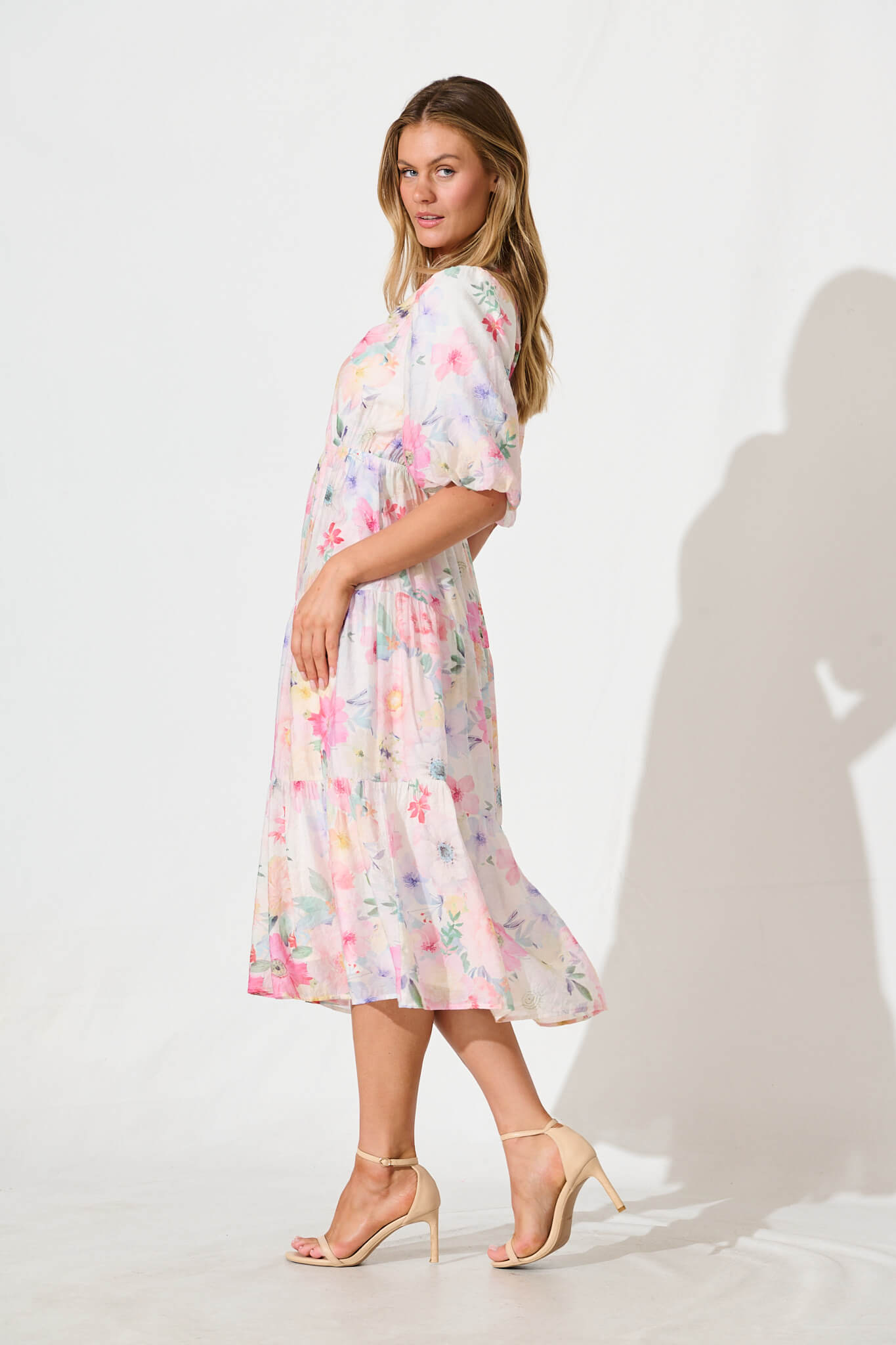 Baltimore Midi Dress in Pastel Watercolour Floral