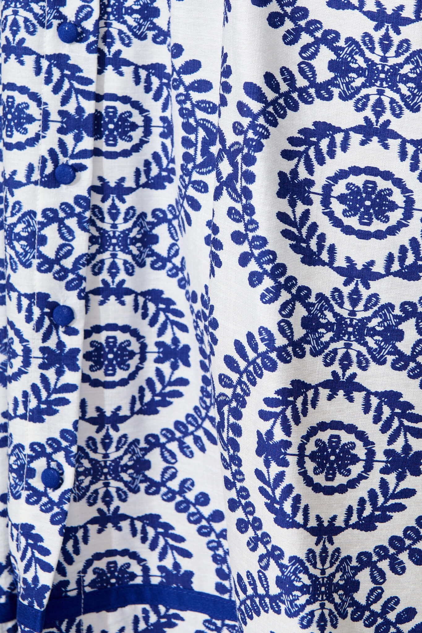 Rosella Midi Shirt Dress In White with Navy Floral Print