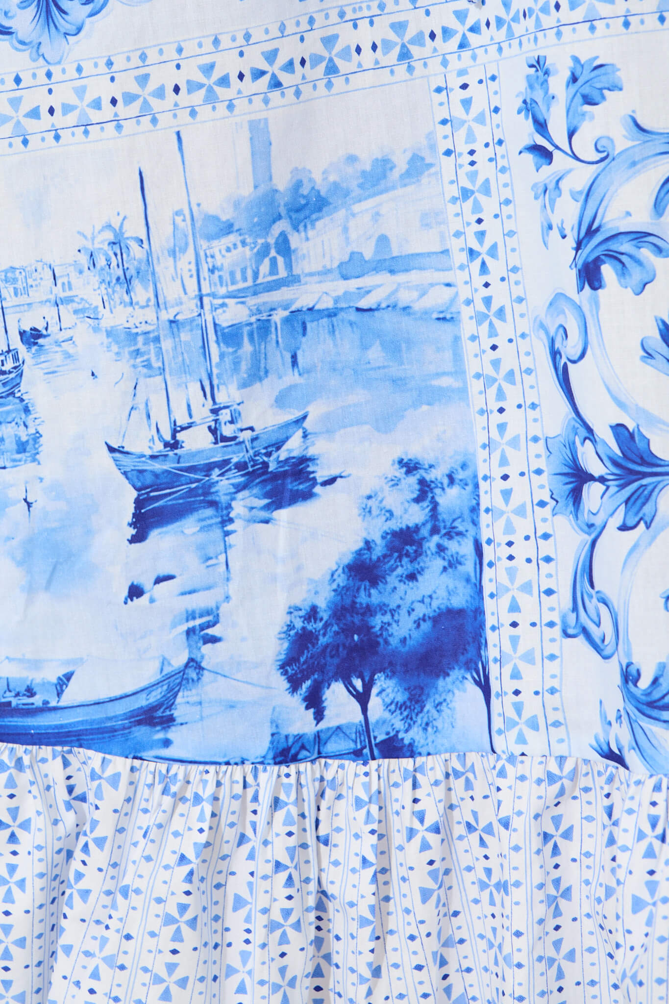 Aiken Midi Dress in Blue and White Patchwork Cotton