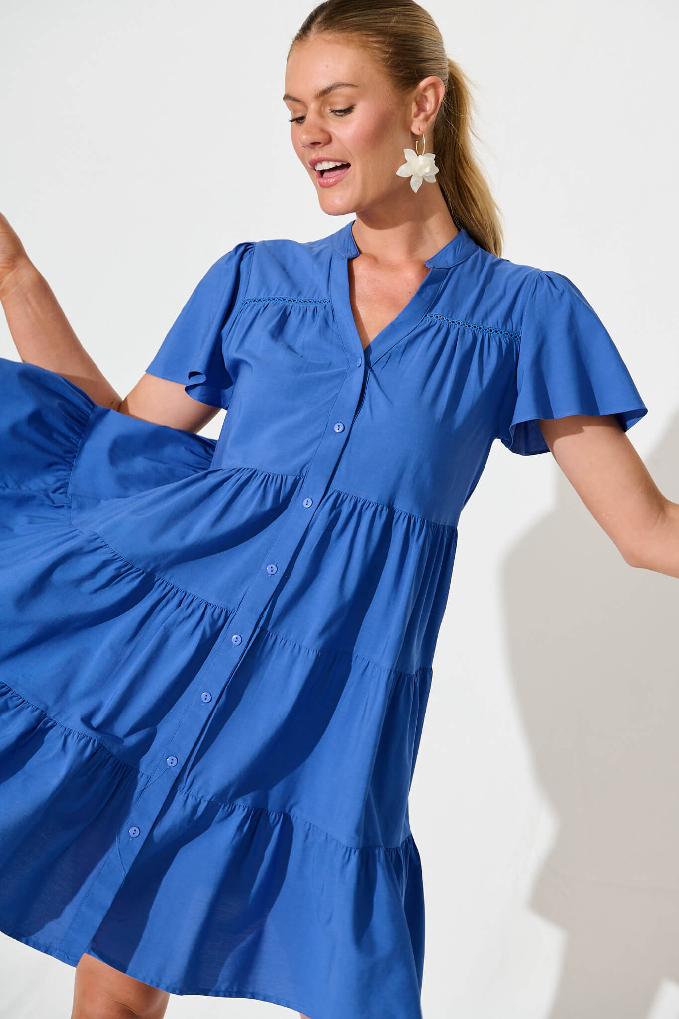 Rosino Smock Dress in Blue Cotton