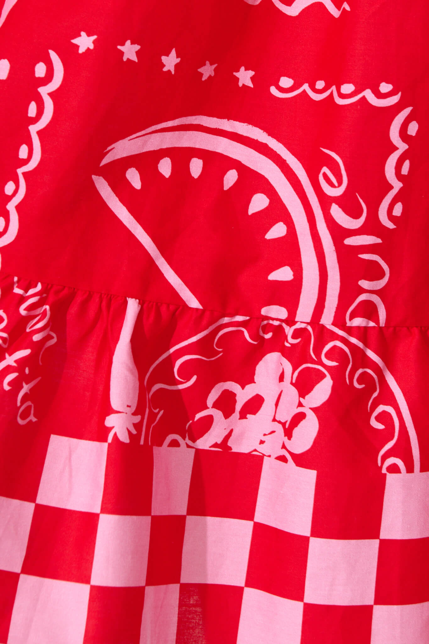 Saldana Smock in Red with Pink Border Print Cotton