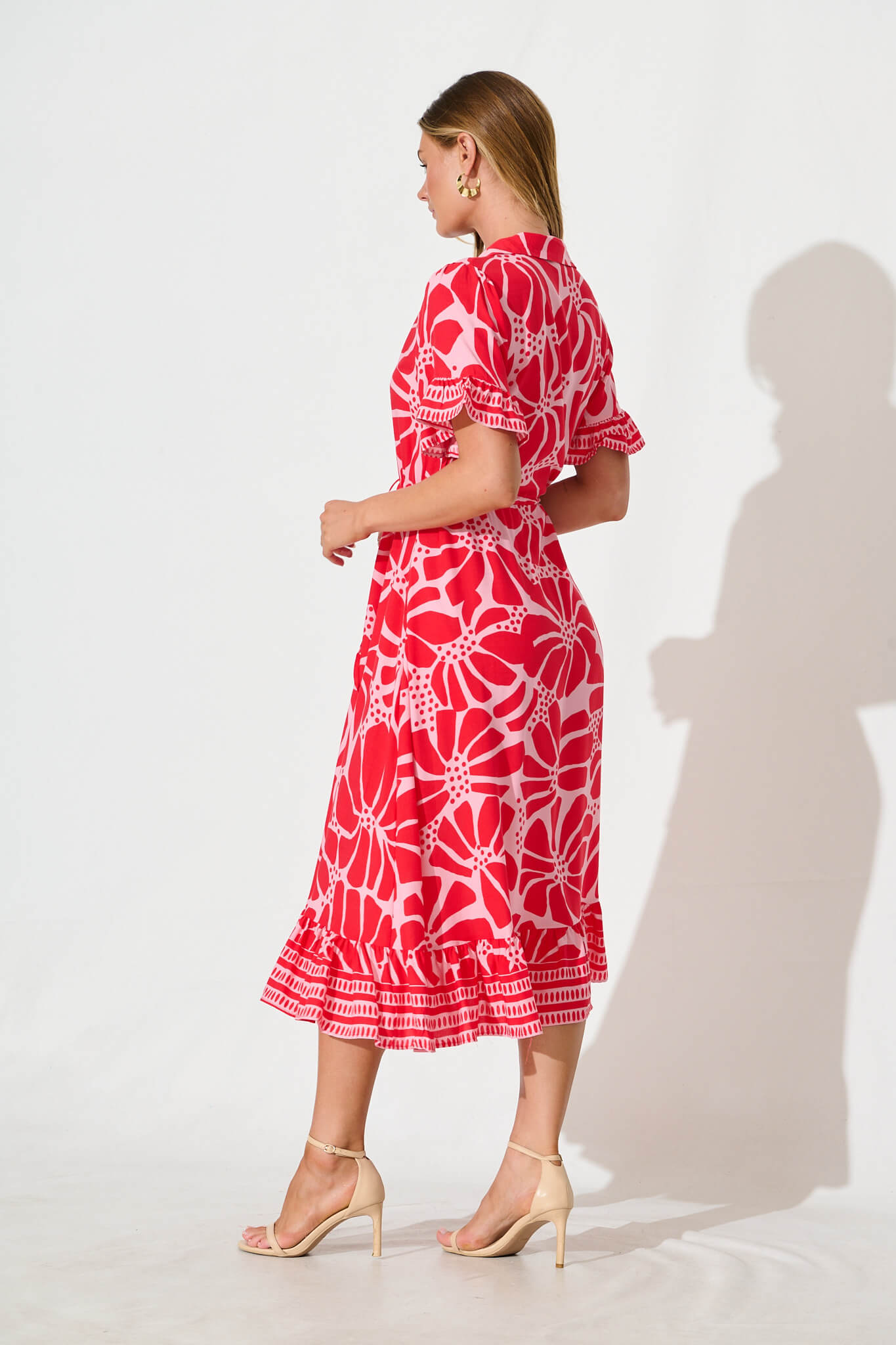 Aiken Midi Dress in Pink and Red Floral