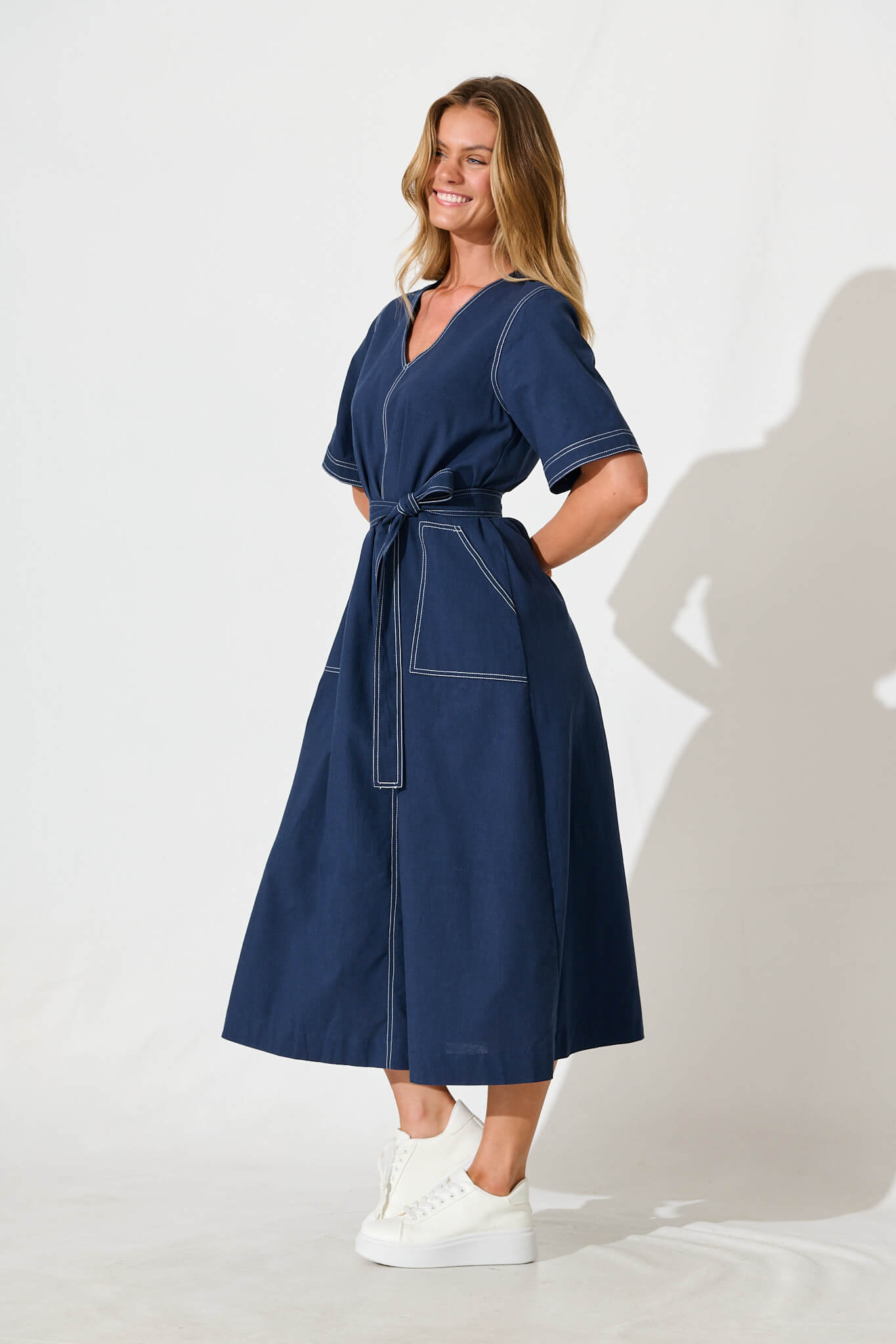 Rohini Midi Dress in Navy Cotton