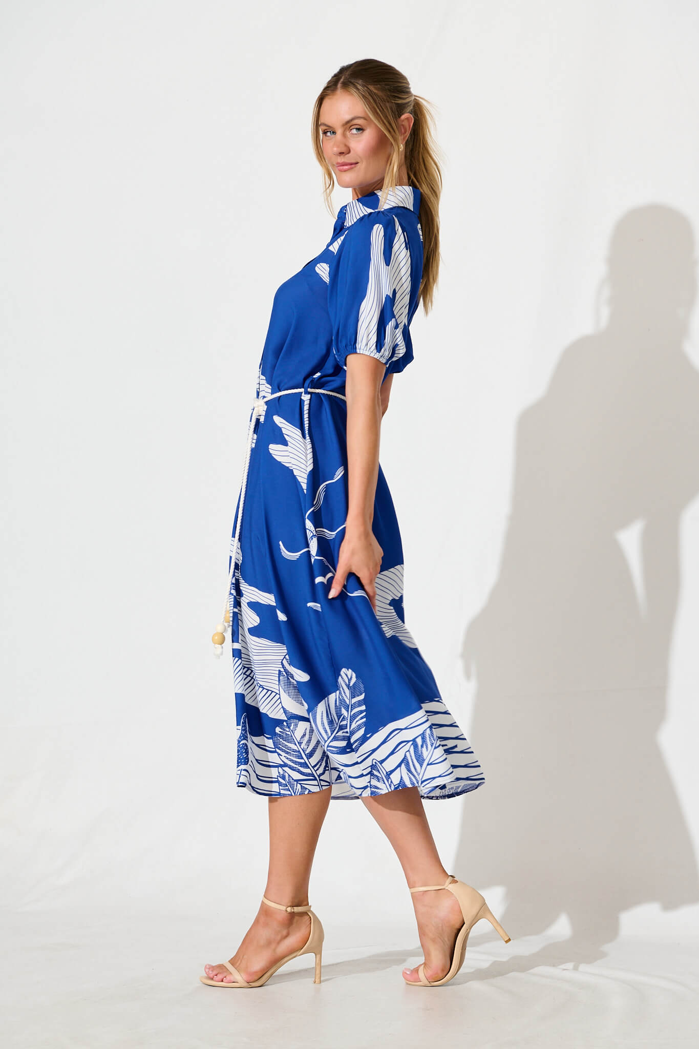 Dearest Midi Shirt Dress in Blue with White Print