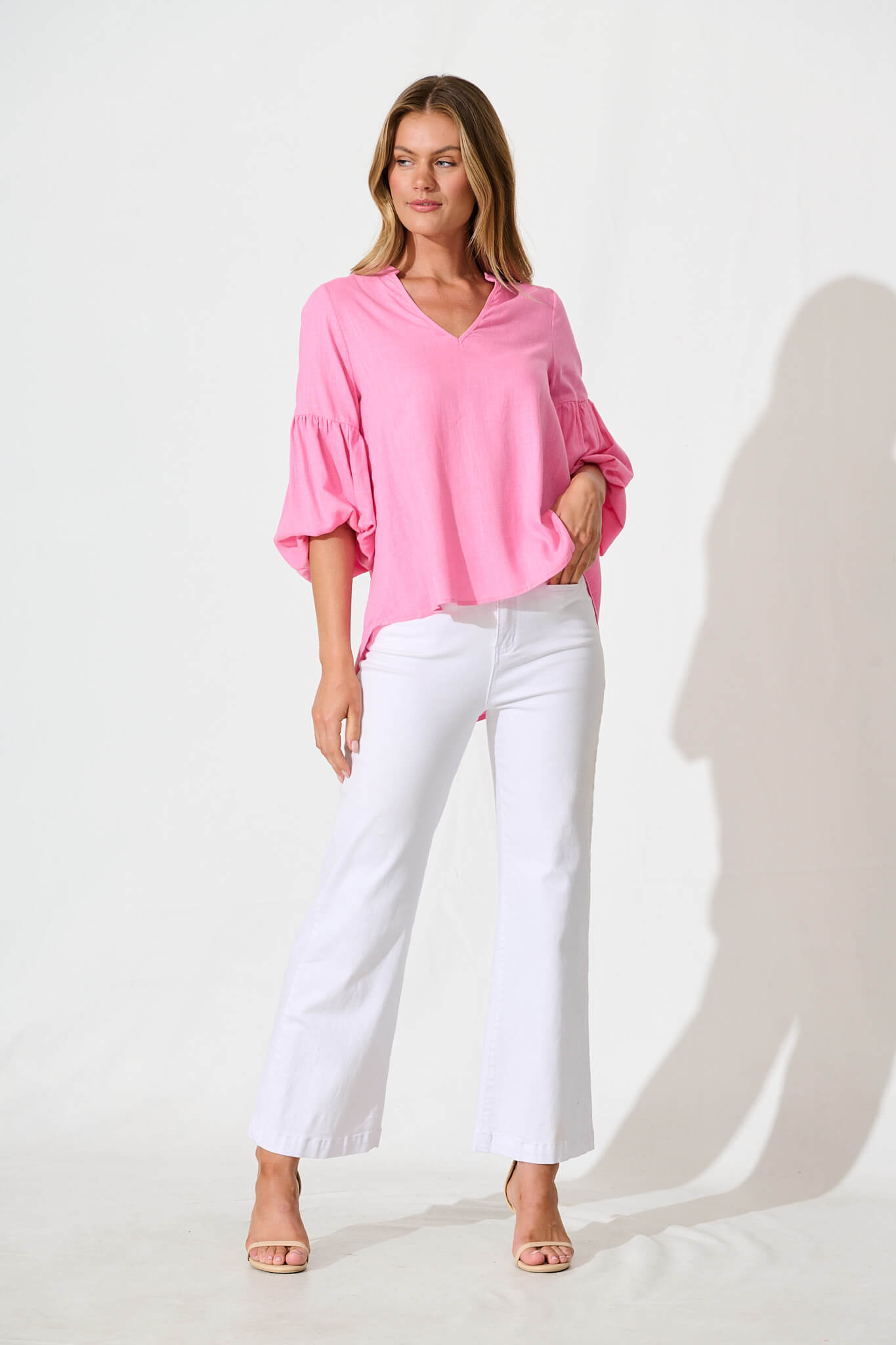Jasper Top In Candy Pink Linen Blend