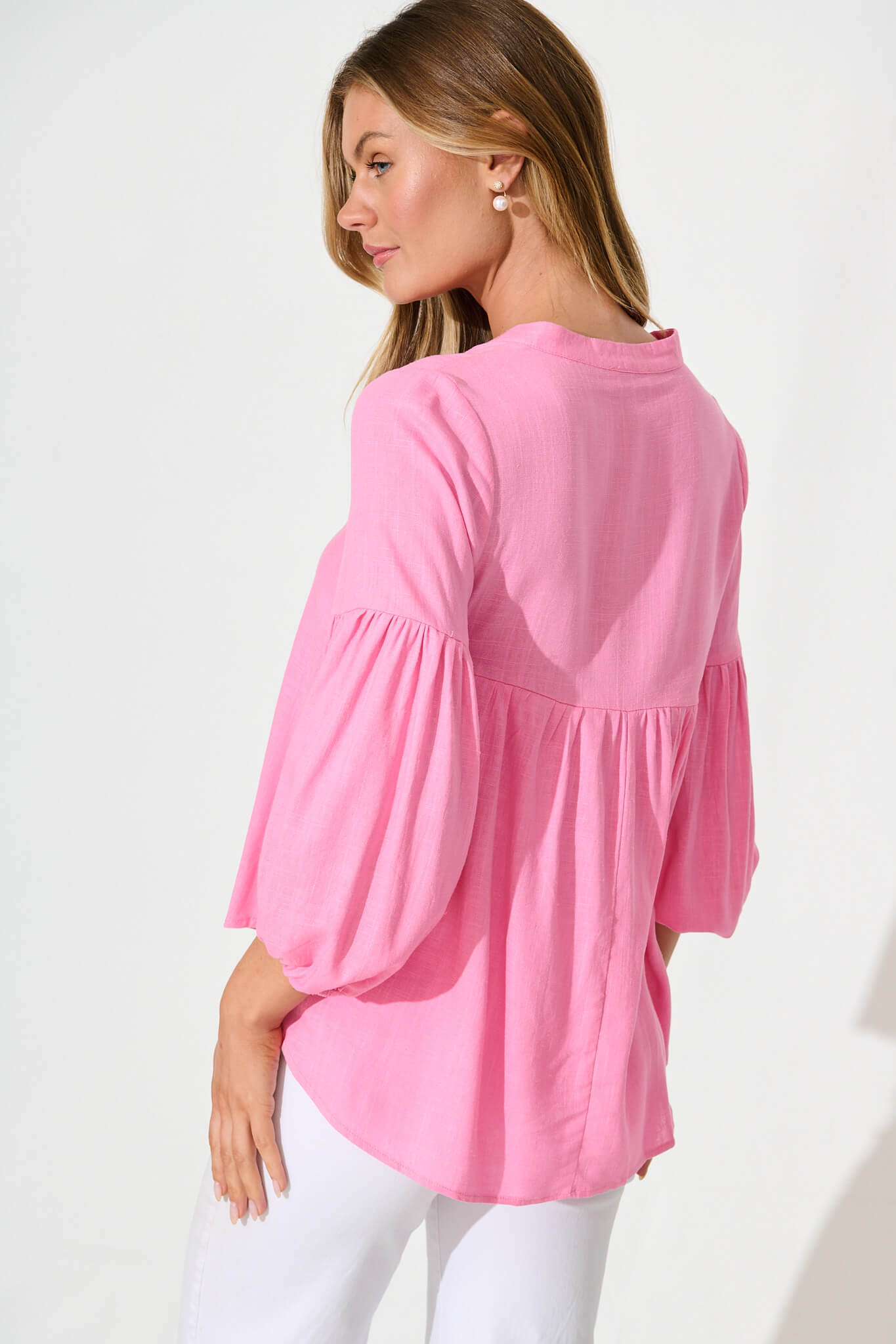 Jasper Top In Candy Pink Linen Blend
