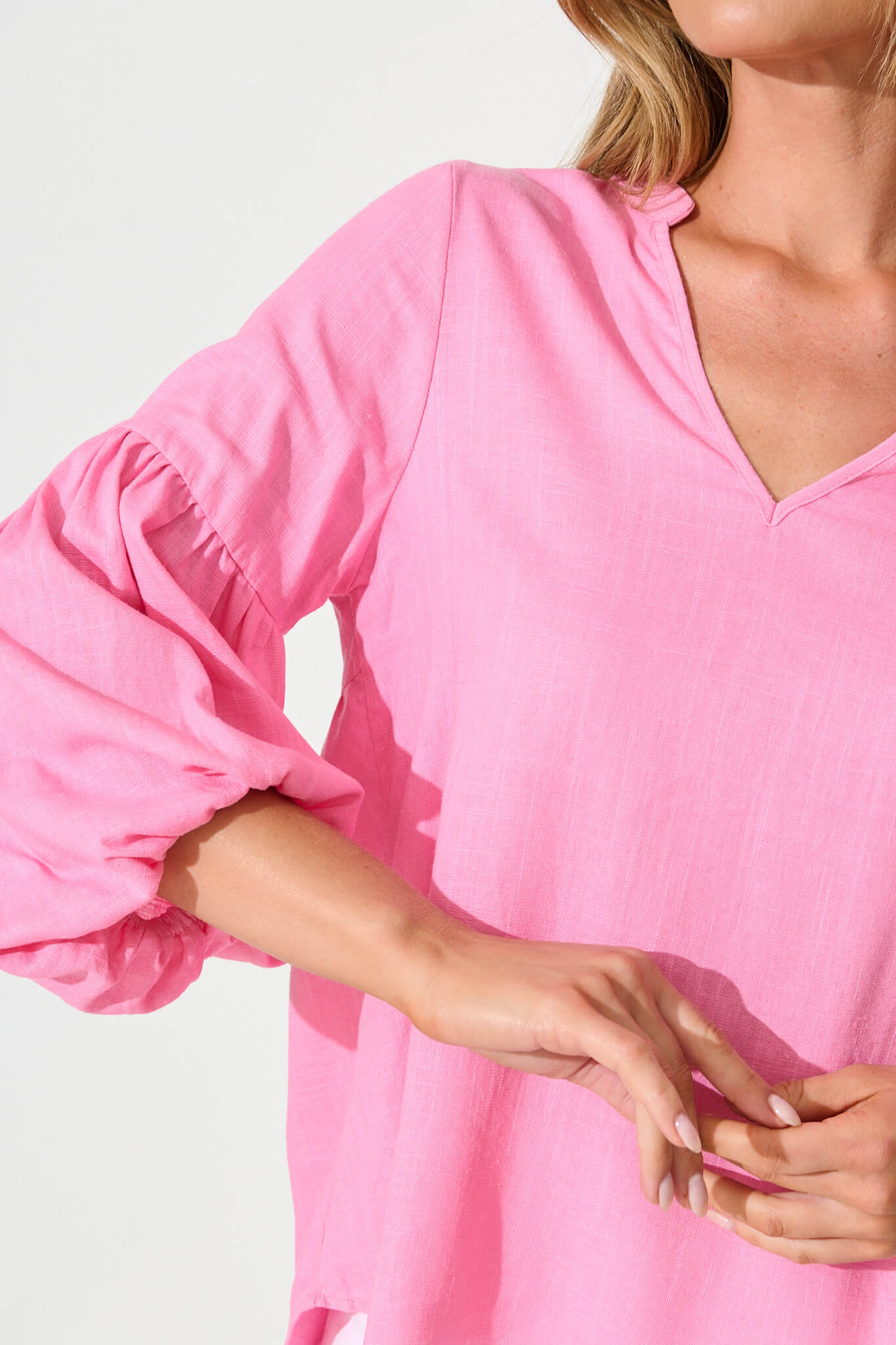 Jasper Top In Candy Pink Linen Blend