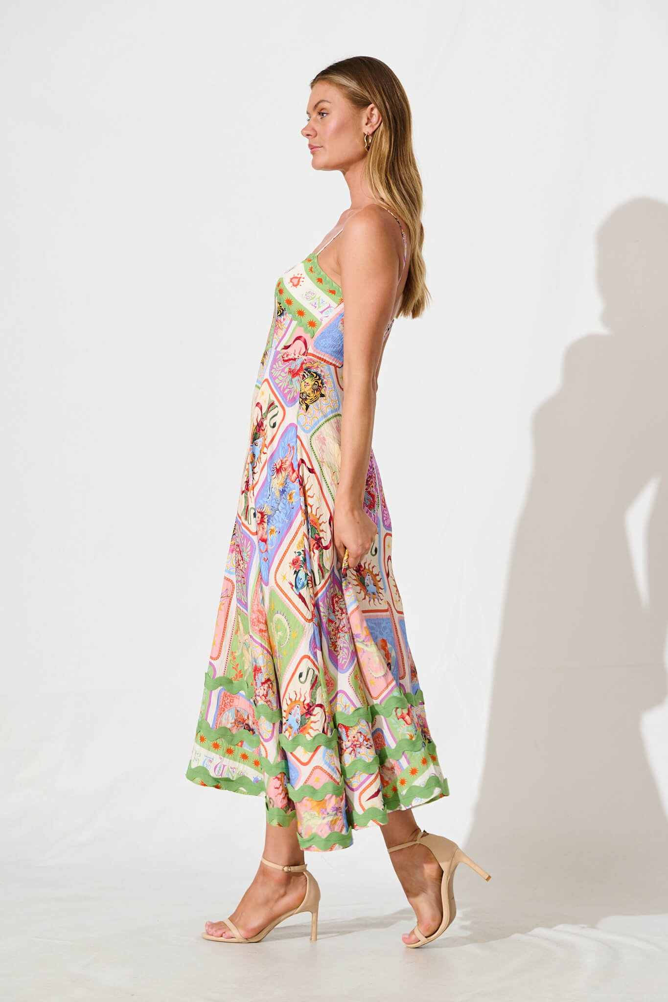 Love Poet Maxi Dress In Cream With Multi Print And Ric Rac