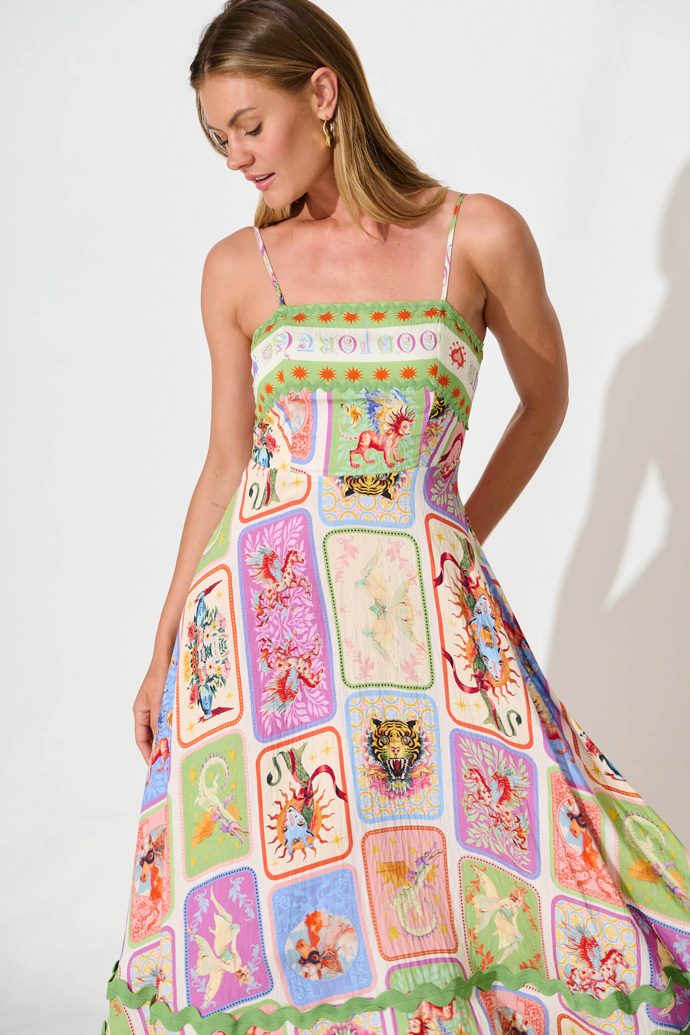 Love Poet Maxi Dress In Cream With Multi Print And Ric Rac