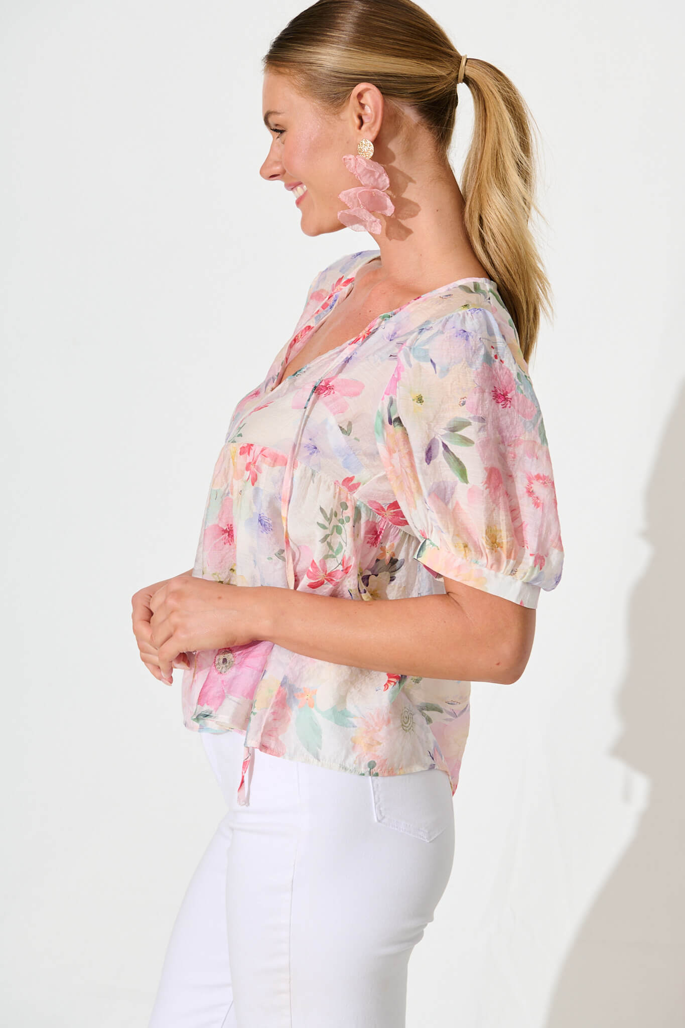 Toria Top in Pastel Watercolour Floral