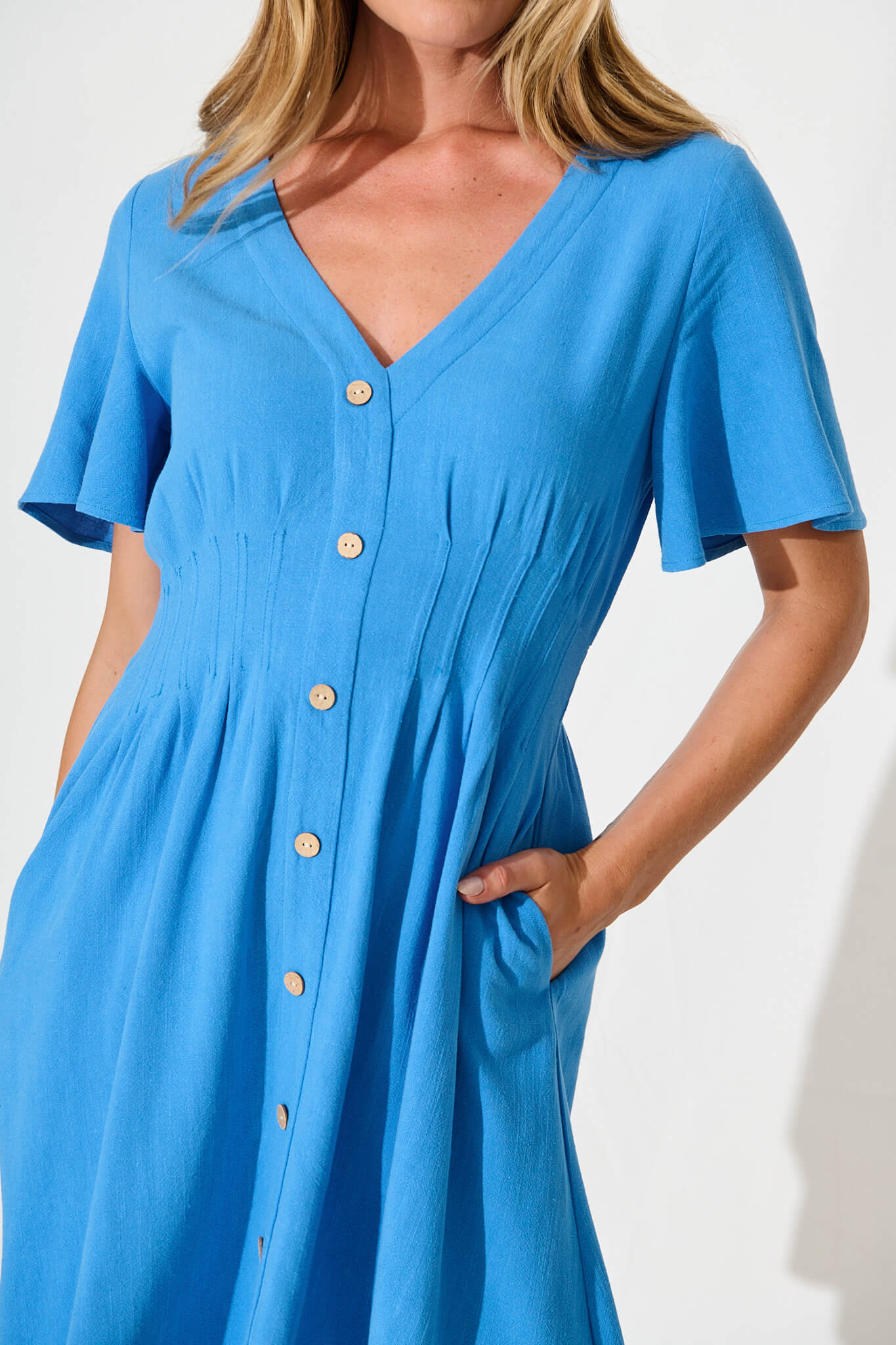 Amaya Dress in Blue Linen Blend