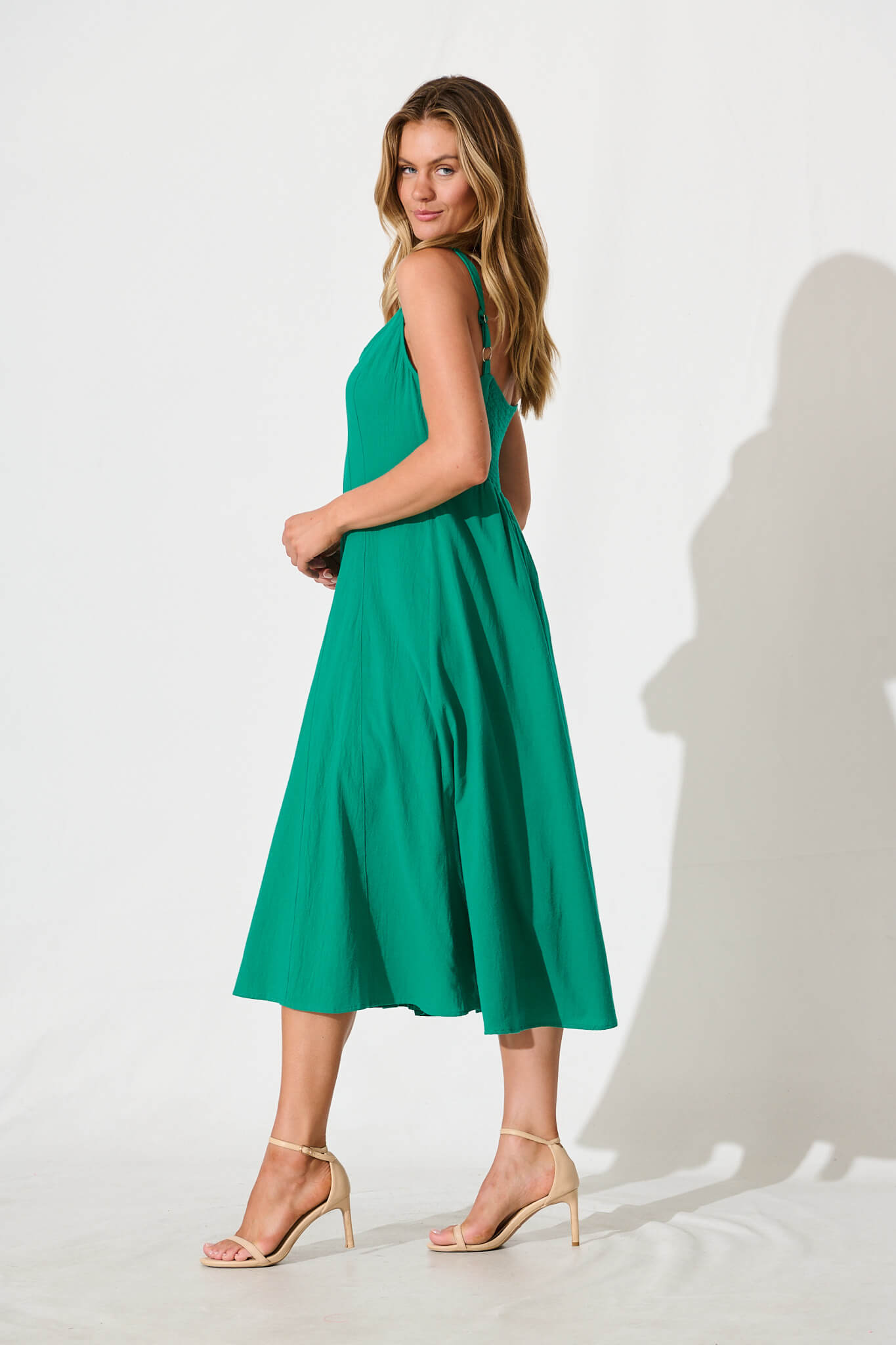 Shaima Midi Sundress in Green Cotton
