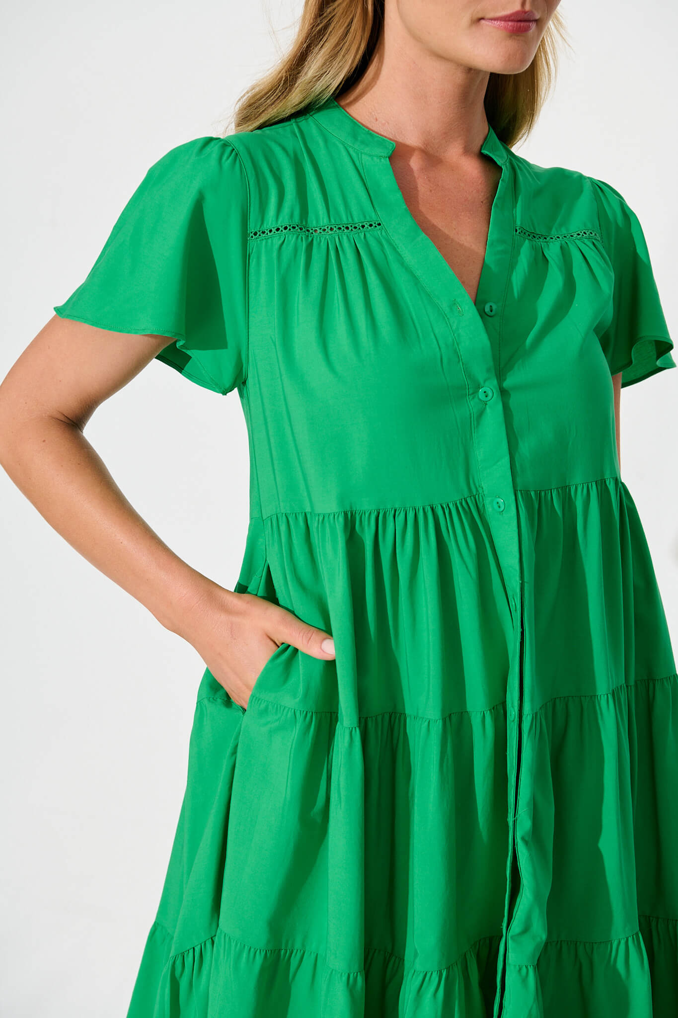 Rosino Smock Dress in Green Cotton