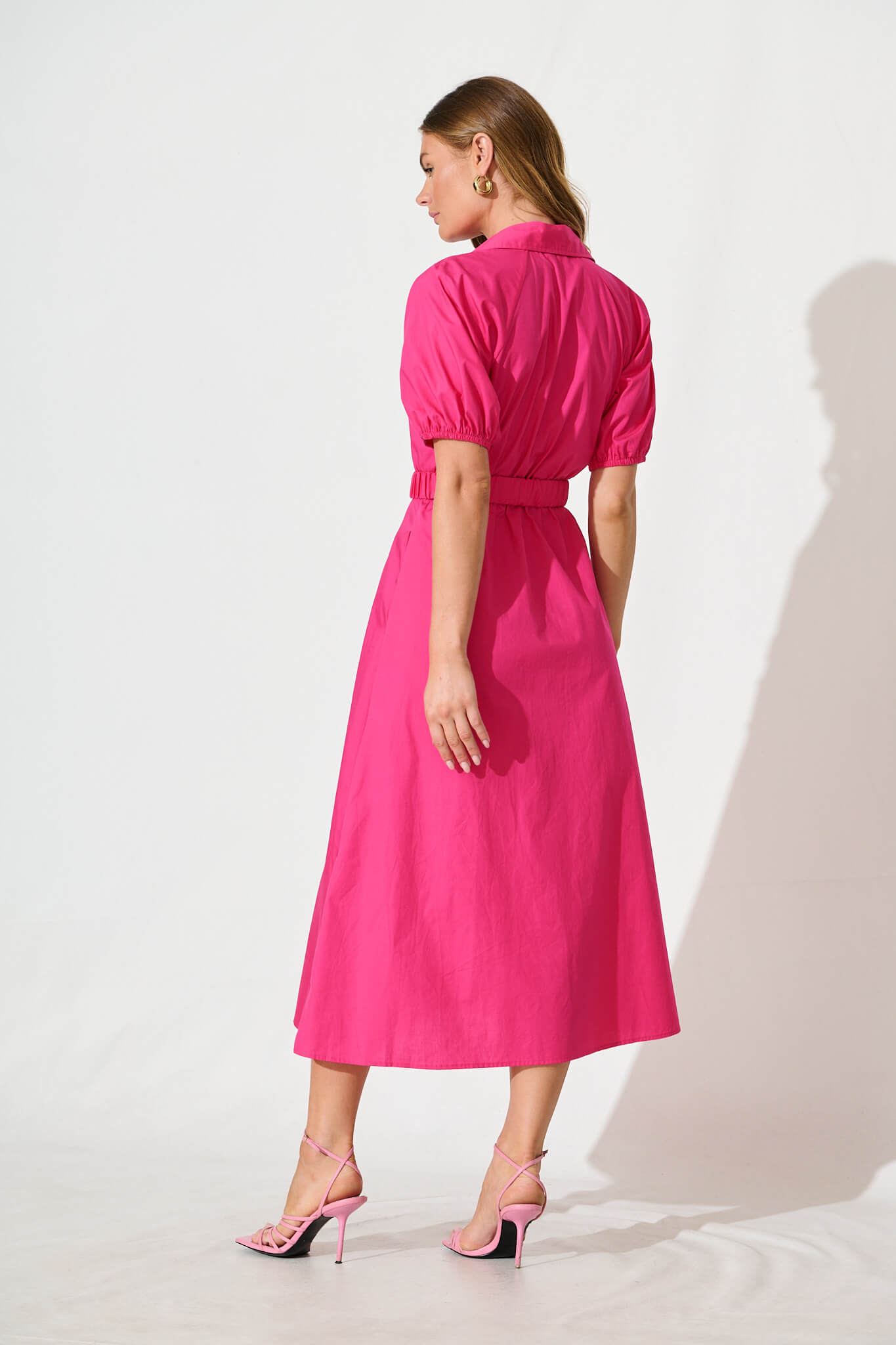 Lydon Midi Dress in Hot Pink Cotton