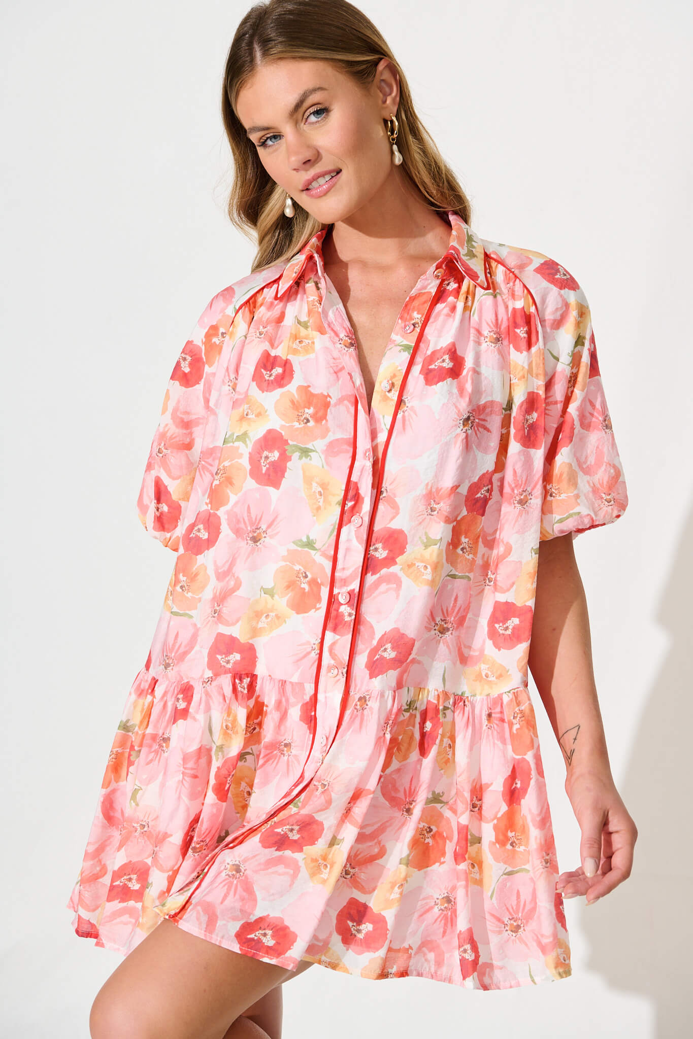 Sonni Shirt Dress In Pink and Red Floral