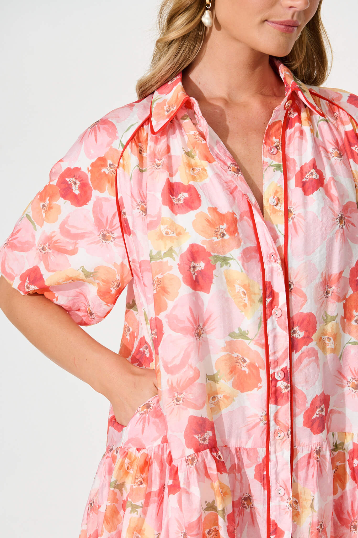 Sonni Shirt Dress In Pink and Red Floral