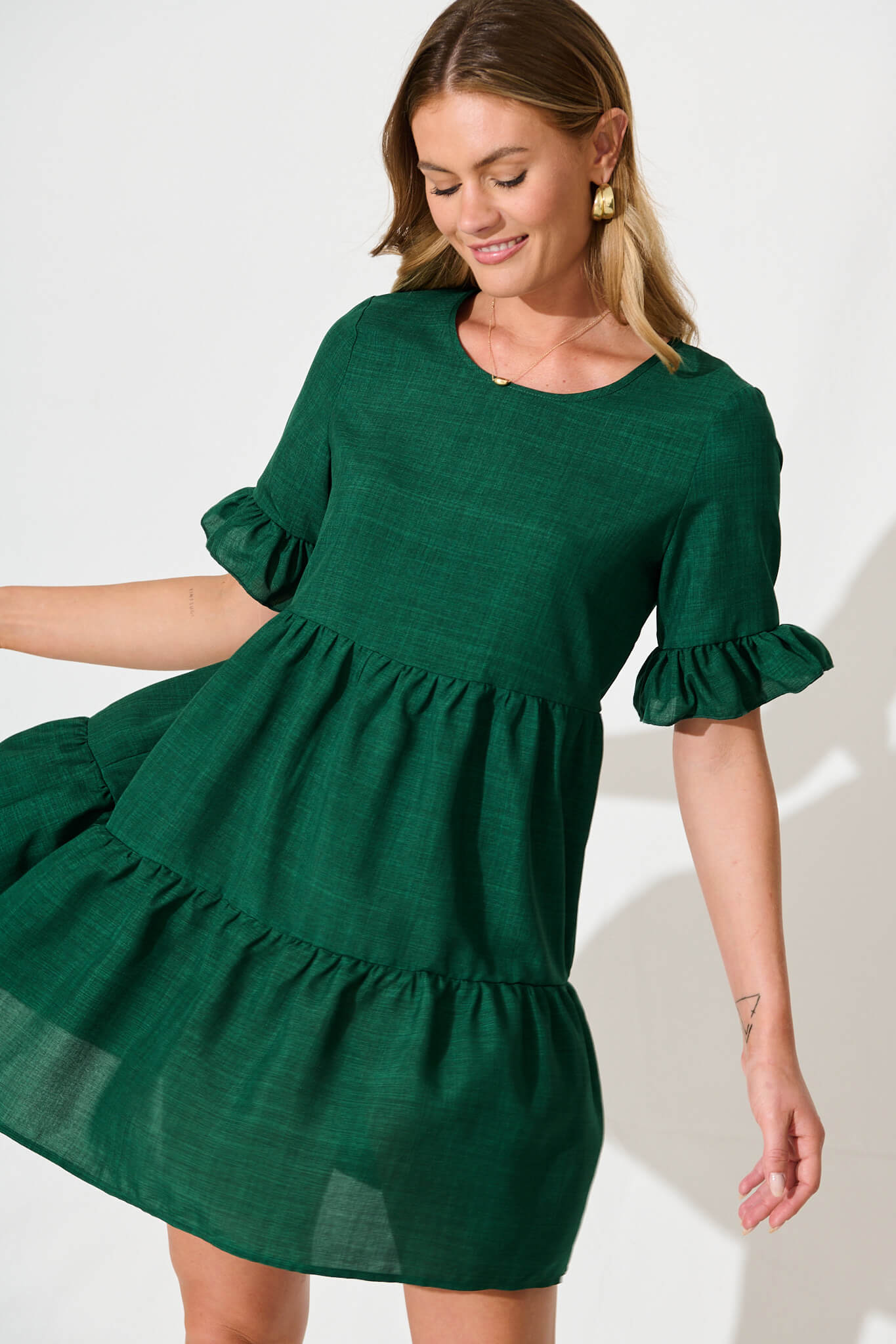 Corry Smock Dress in Emerald Green