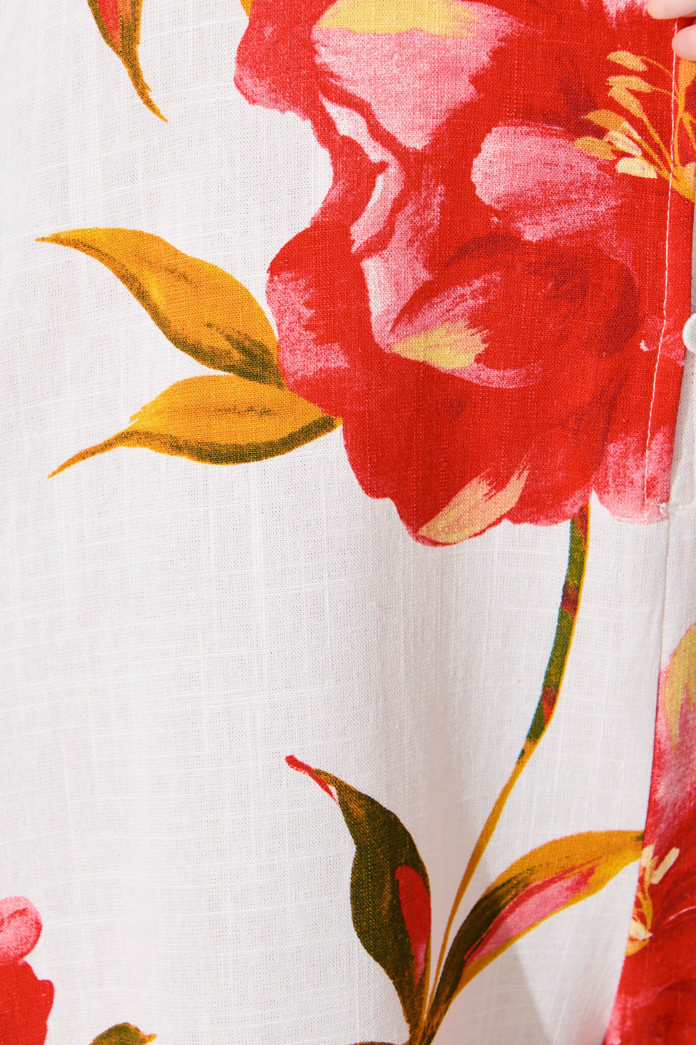 Victoria Playsuit in White With Red Flower Linen Blend