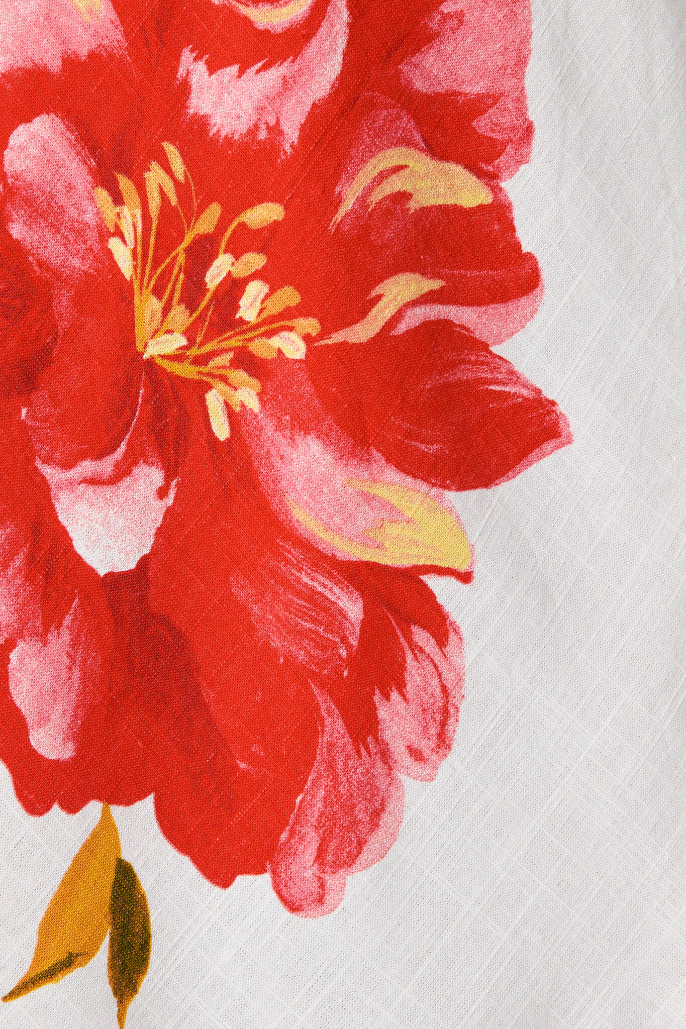 Fiory Dress in White with Red Flower Linen Blend