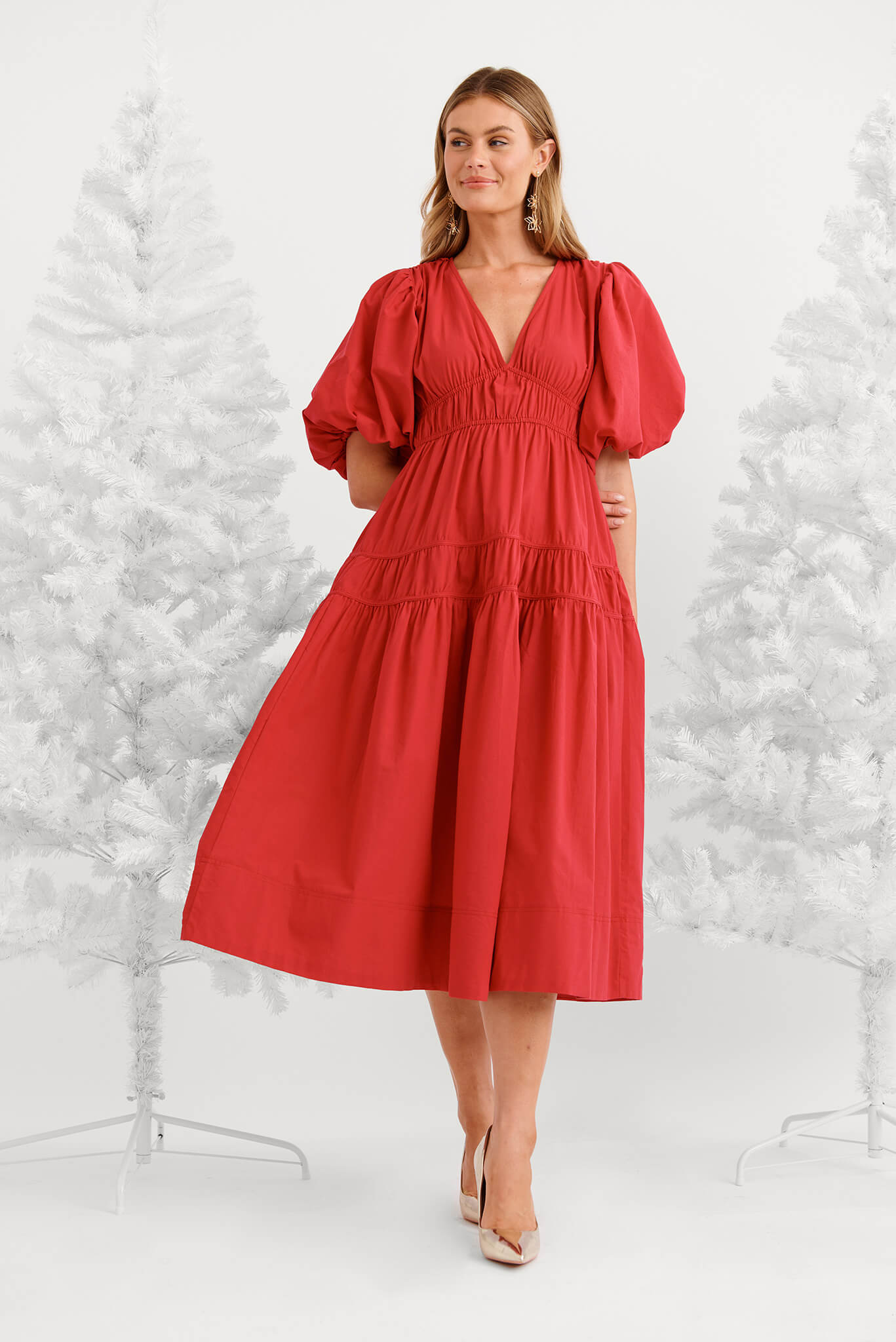 Amalie Midi Dress In Red Cotton