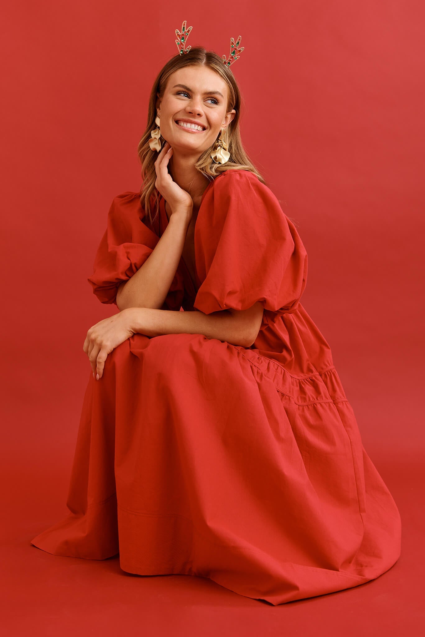 Amalie Midi Dress In Red Cotton