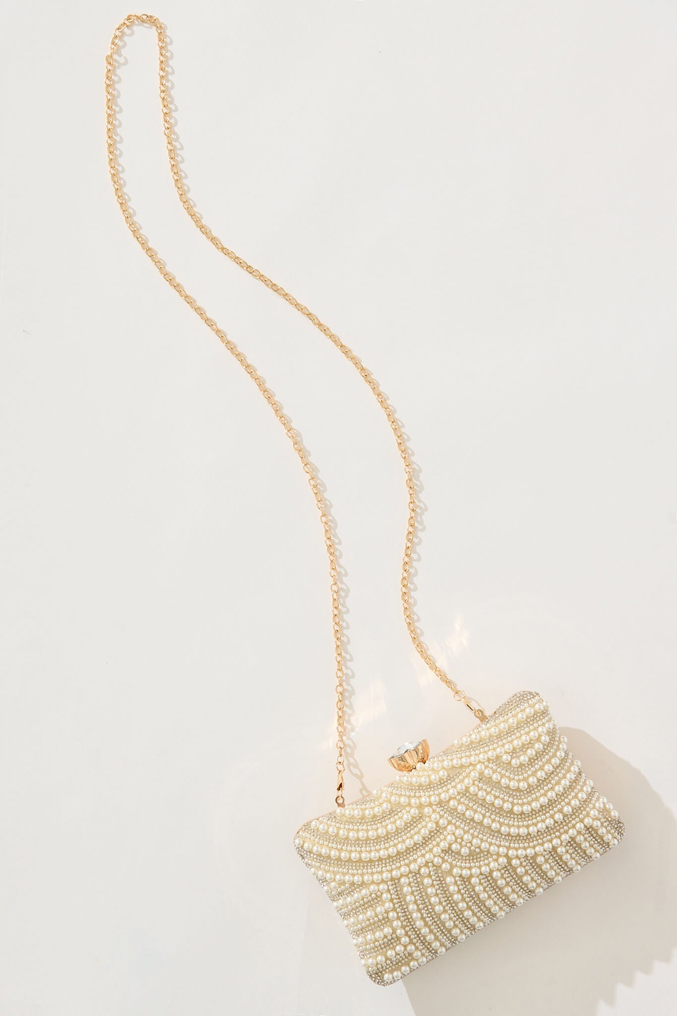 Nelinha Clutch in Gold with Pearl and Diamante