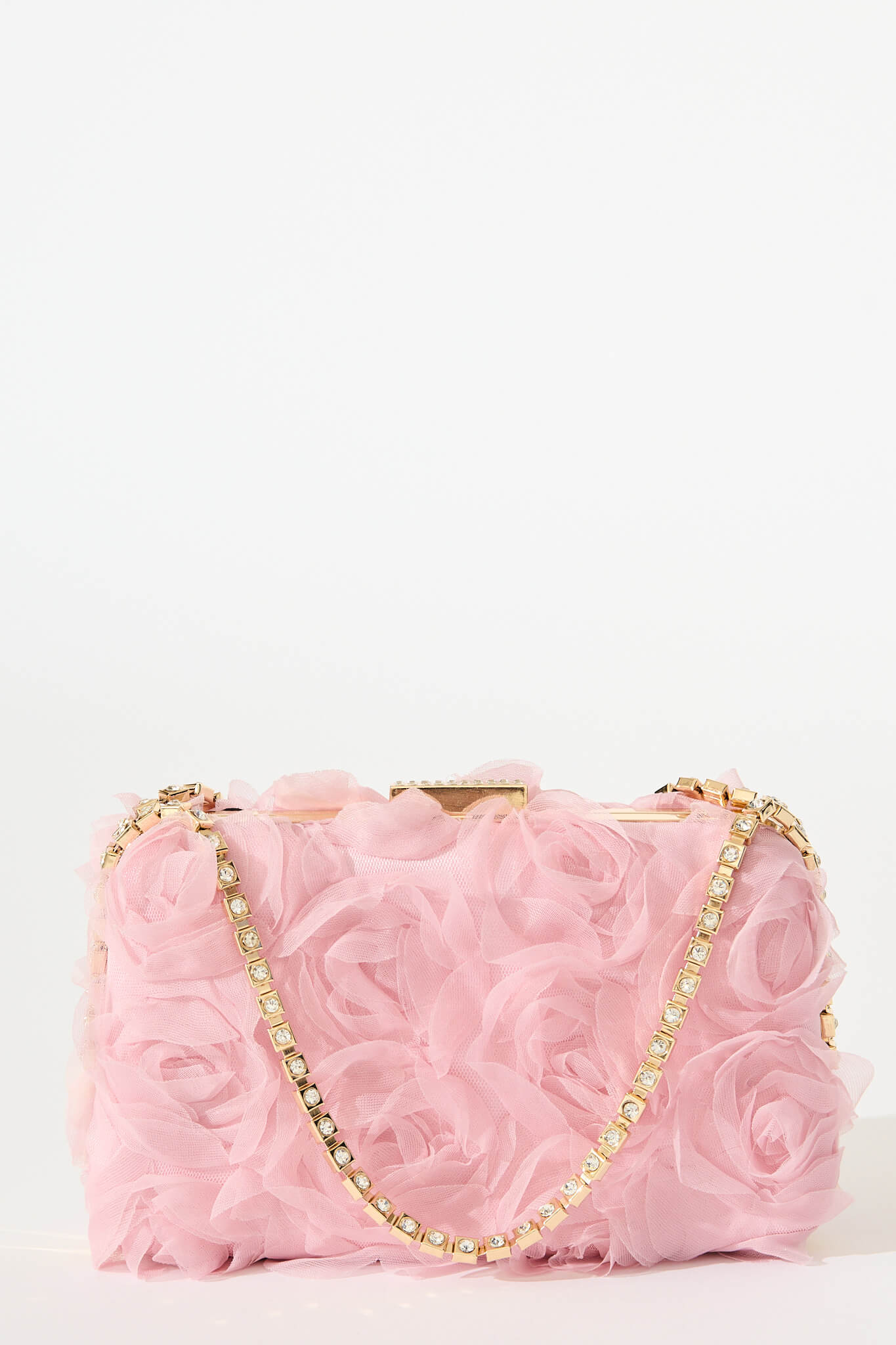Lucena Clutch in Blush 3D Rosette with Diamante Handle