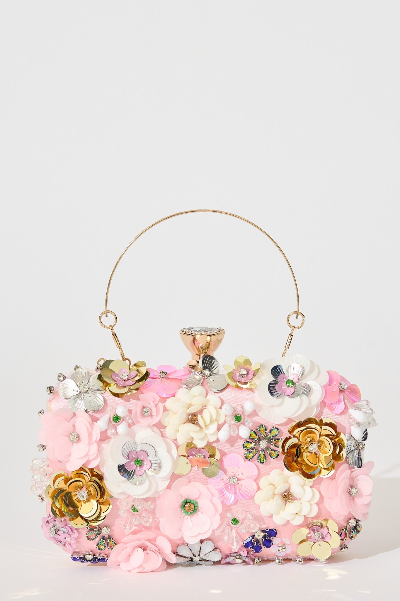 Quinn Clutch Bag in Blush with 3D Multi Sequin Floral